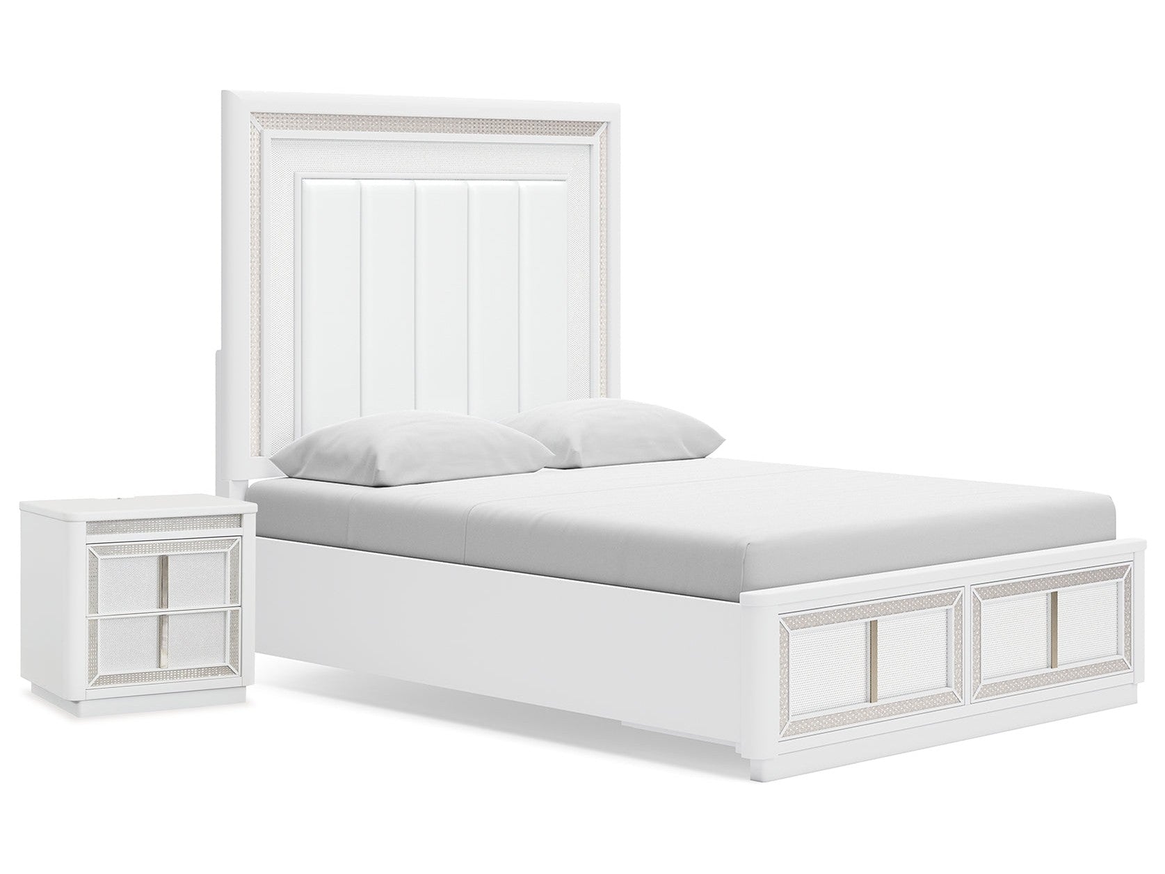 Chalanna White Queen Panel Storage Bedroom Set with Nightstand - Ornate Home