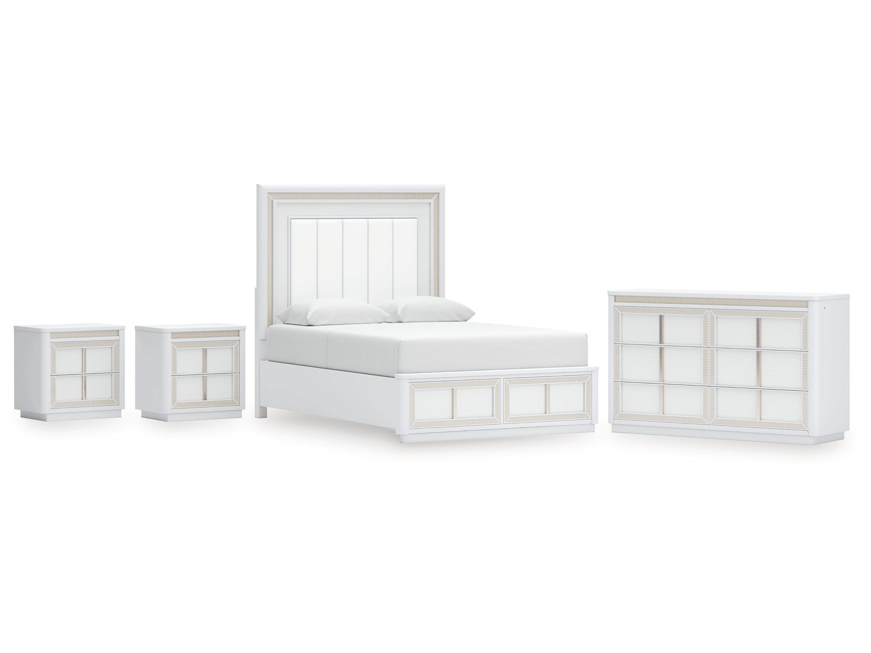 Chalanna White Queen Storage Bed, Dresser and 2 Nightstands - Ornate Home