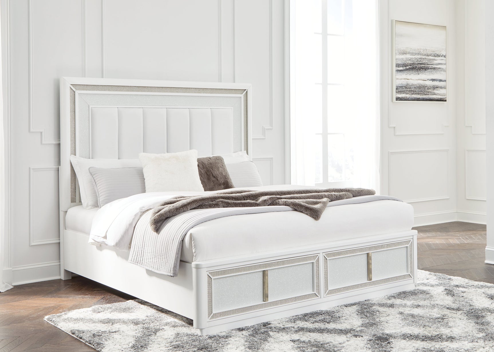 Chalanna White Queen Upholstered Storage Bed (Online Special Price) - Ornate Home