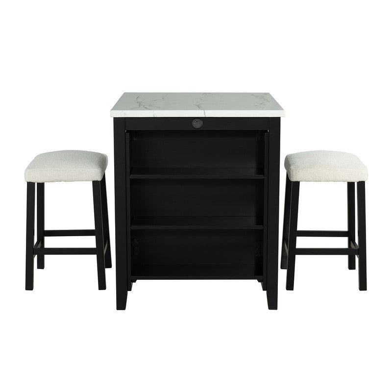 Chalcedony Black/White/Ivory 3 Pc. Counter Ht. Table Set w/ USB - Ornate Home