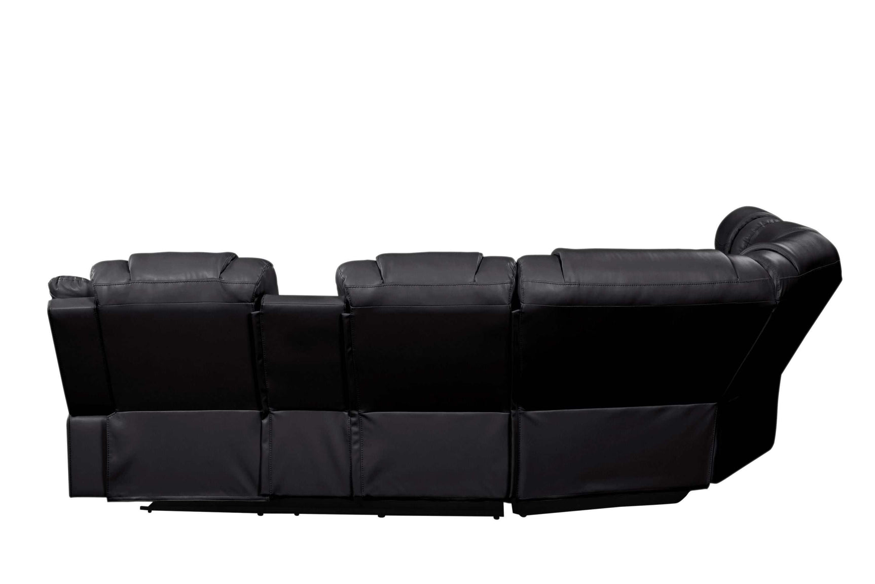 Challenger Black Faux Leather Reclining Sectional Sofa w/Built in USB-C Ports & Bluetooth - Ornate Home