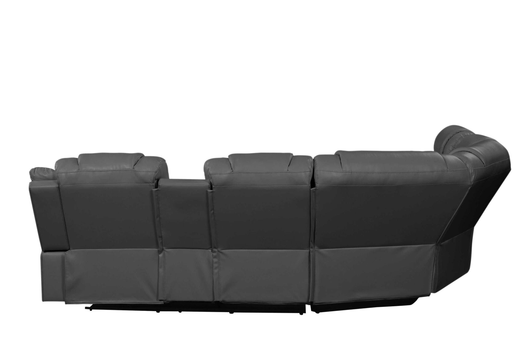 Challenger Gray Faux Leather Reclining Sectional Sofa w/Built in USB-C Ports & Bluetooth - Ornate Home