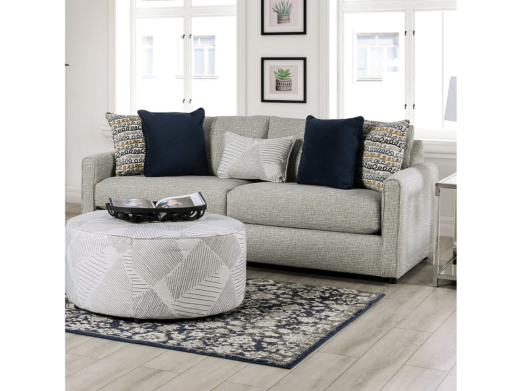 Chancery Gray/Navy Sofa - Ornate Home