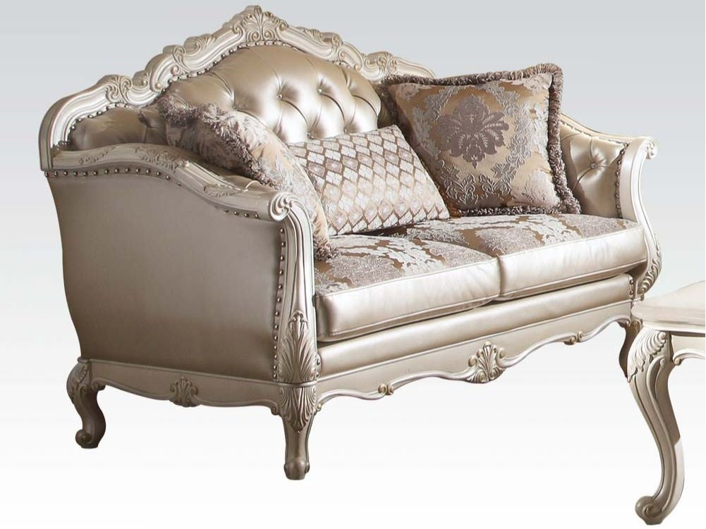 Chantelle Loveseat w/3 Pillows in Pearl White - Ornate Home