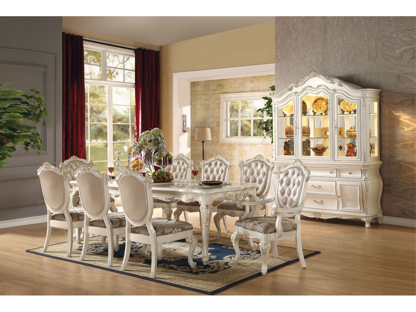 Chantelle Marble & Pearl White Dining Table - Ornate Home