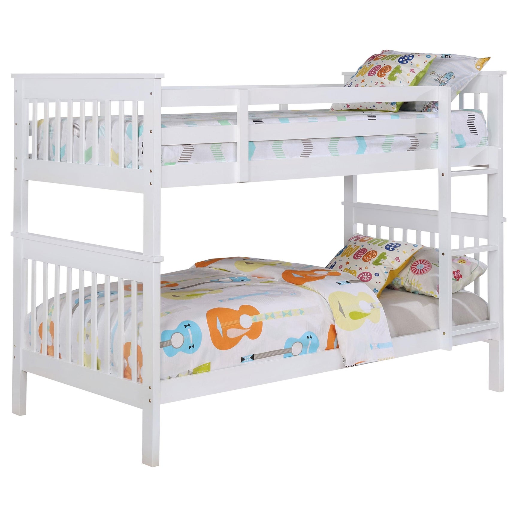 Chapman White Wood Twin Over Twin Bunk Bed with Mattress - Ornate Home