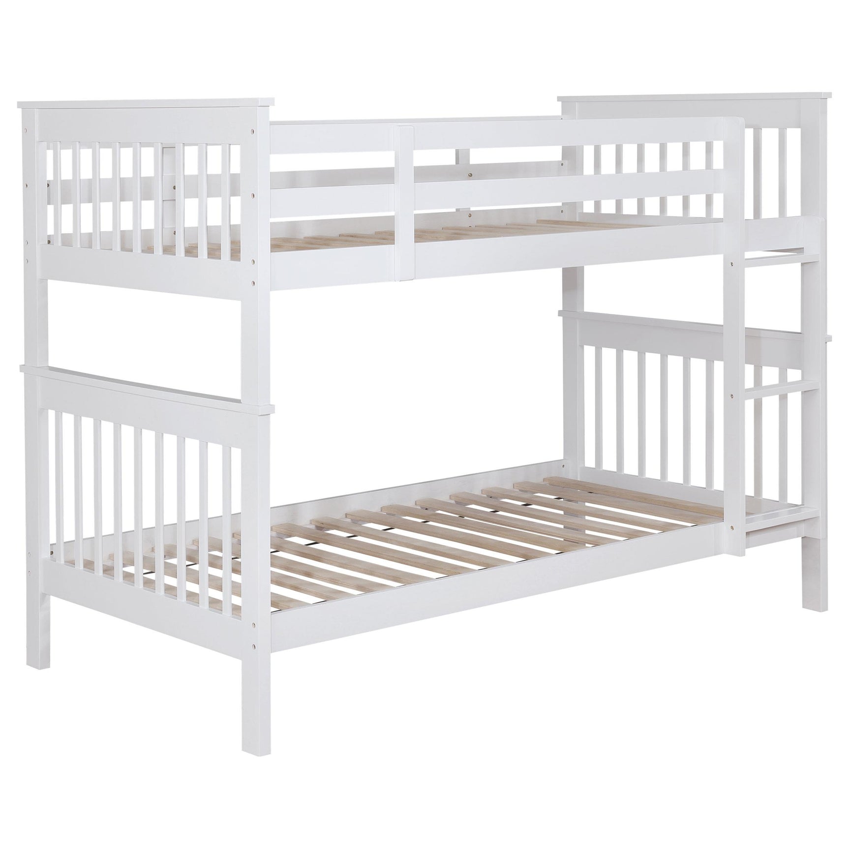 Chapman White Wood Twin Over Twin Bunk Bed with Mattress - Ornate Home