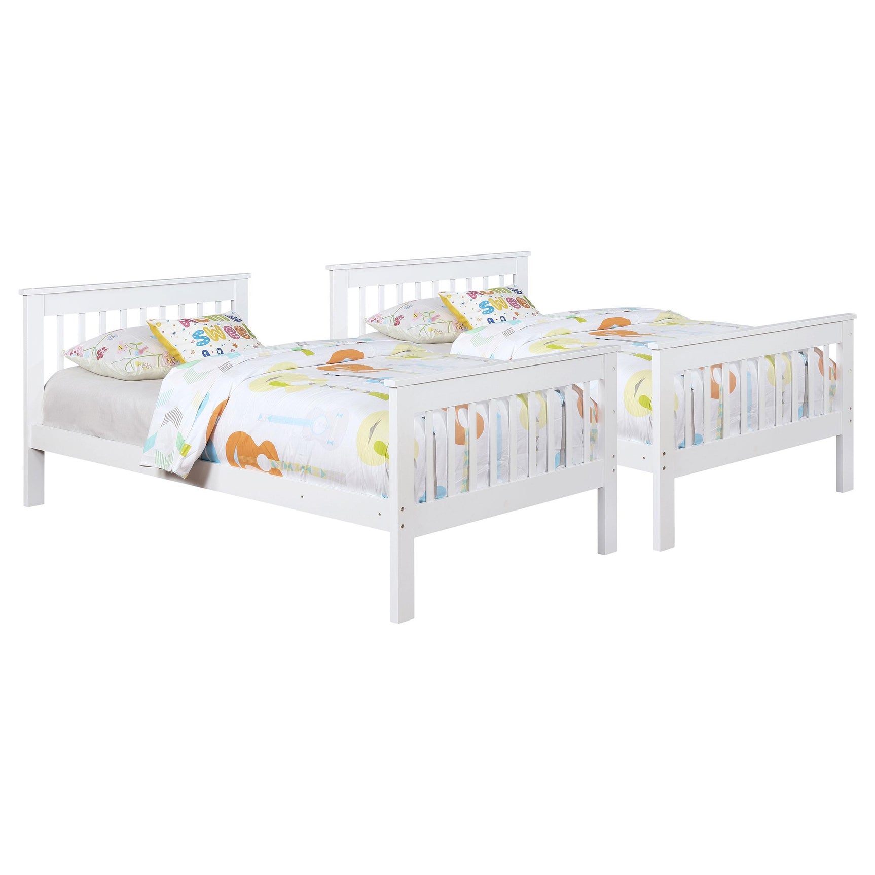 Chapman White Wood Twin Over Twin Bunk Bed with Mattress - Ornate Home