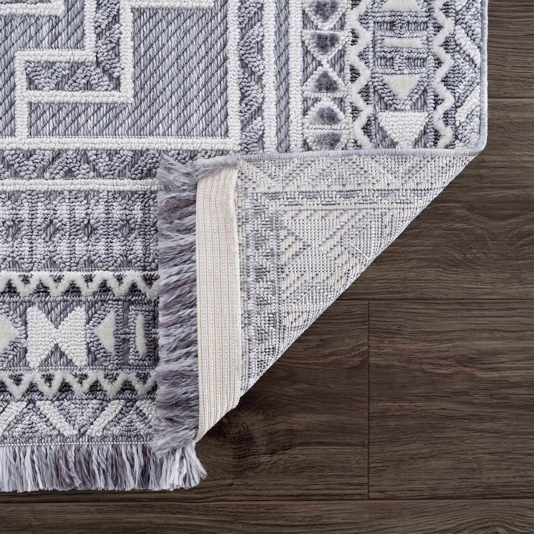 Charcoal Alya Textured Medallion Fringe Area Rug - Clearance - Ornate Home