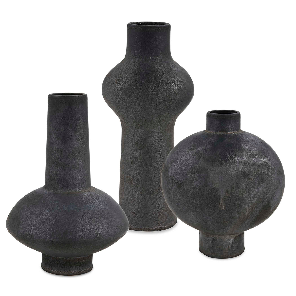 Charcoal Bloom Black/Gray Indoor-Outdoor Vases (Set of 3) - Ornate Home