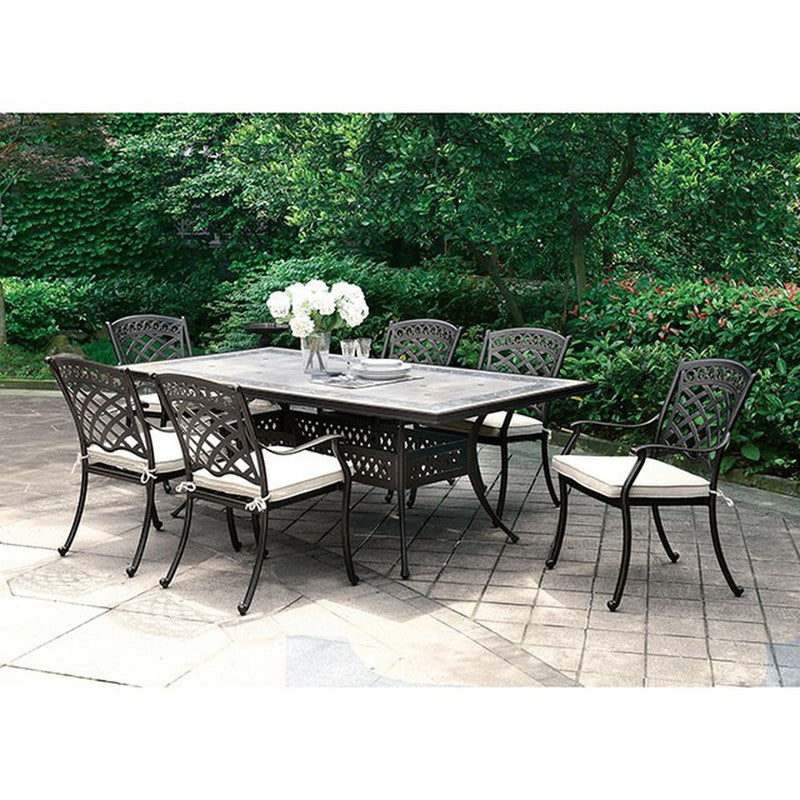 Charissa Antique Black/Beige Outdoor Arm Chair (Set of 2) - Ornate Home