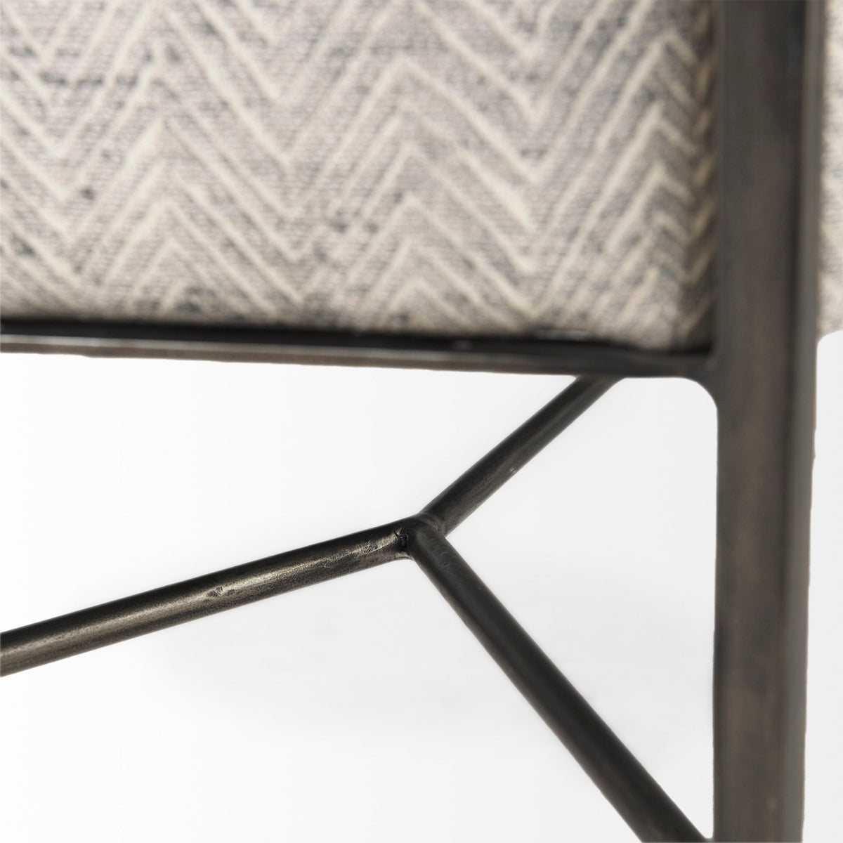 Charlotte Gray/Antique Nickel Herringbone Fabric Seat Bench - Ornate Home