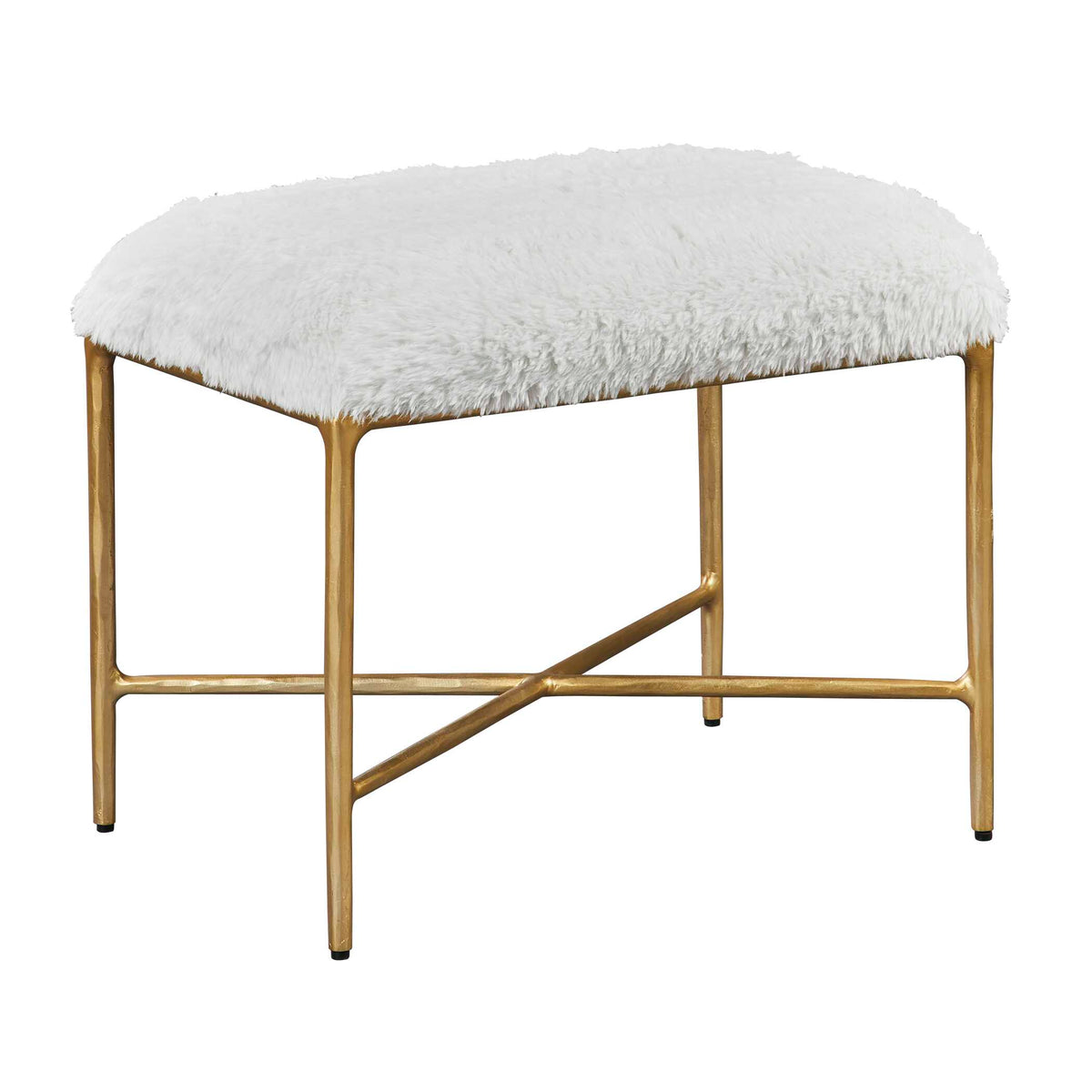 Charmed Gold/White Sheepskin Small Bench - Ornate Home
