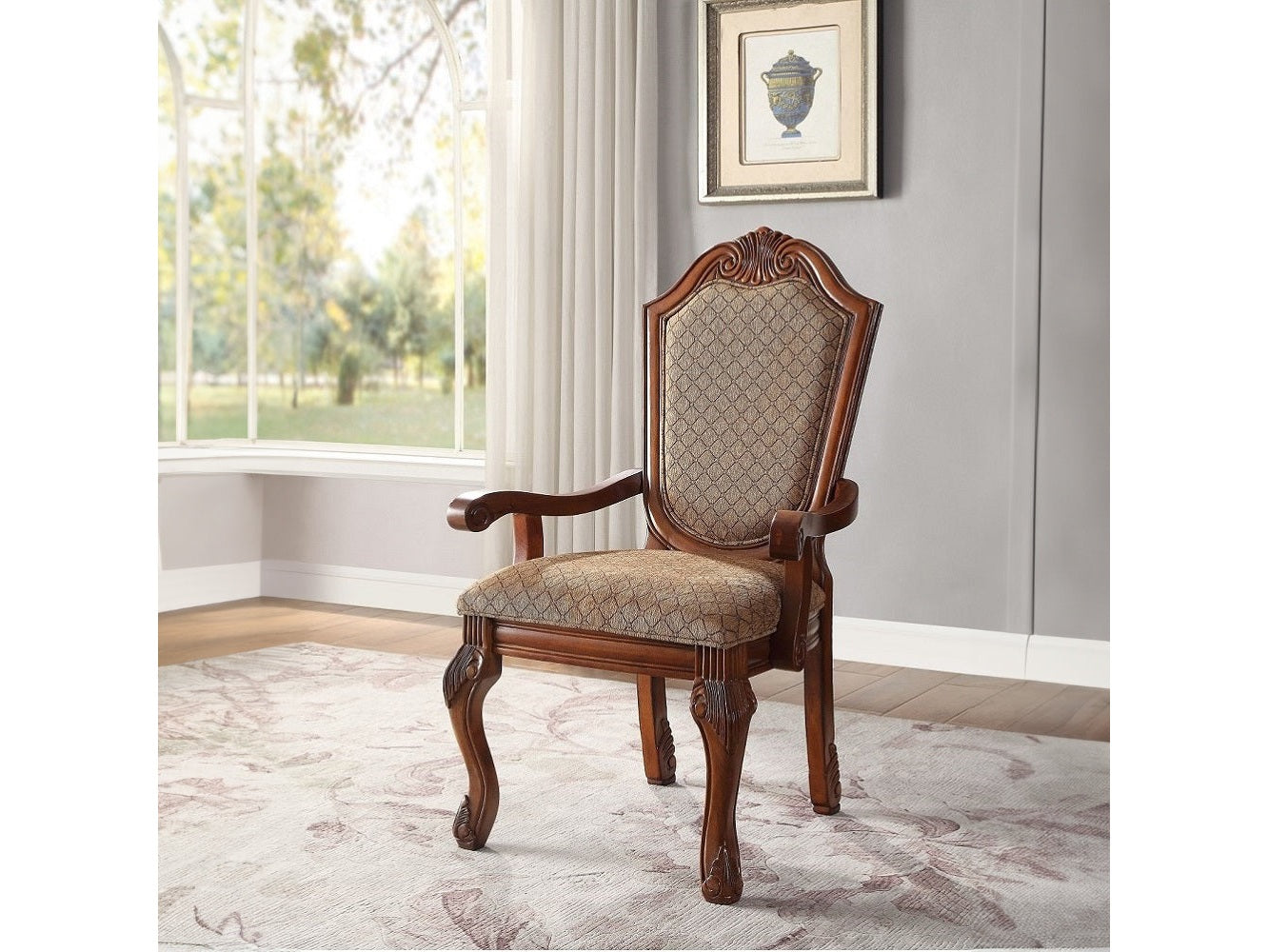 Chateau De Ville Fabric & Cherry Arm Chair - Ornate Home