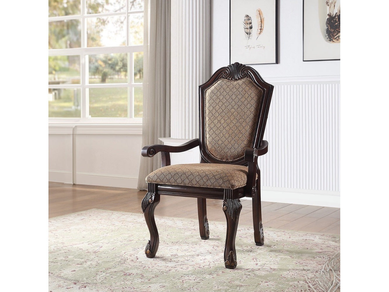 Chateau De Ville Fabric & Espresso Arm Chair - Ornate Home