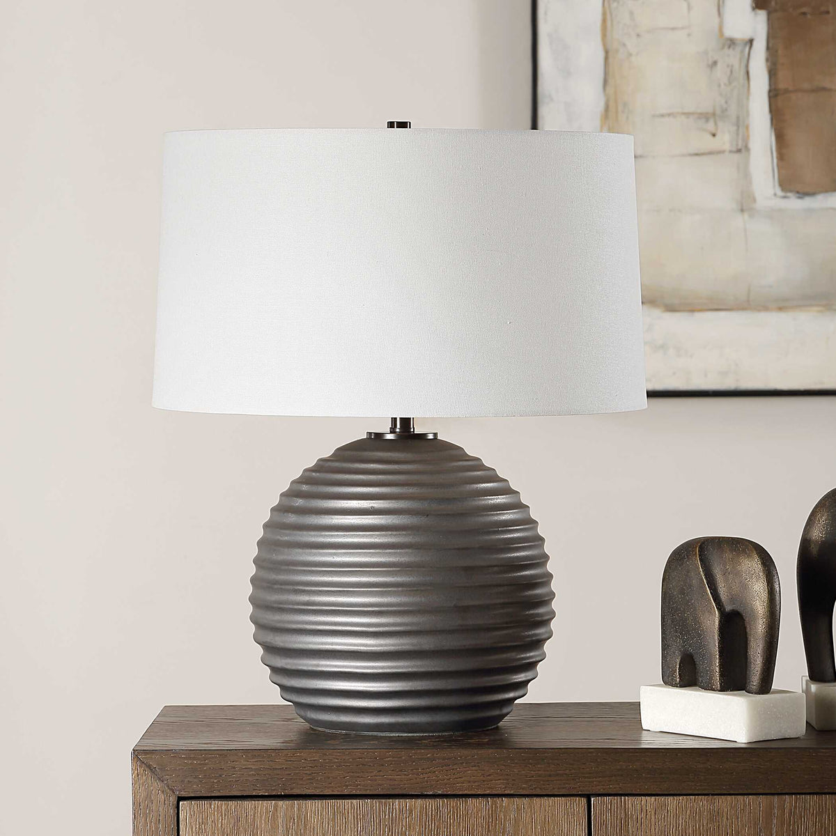 Chelsom Black/Bronze Ribbed Table Lamp - Ornate Home