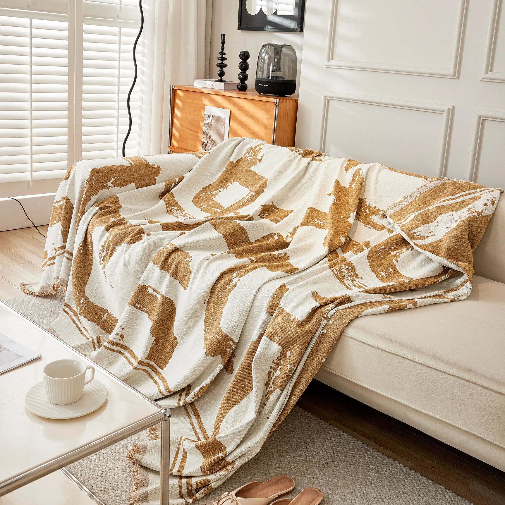 Chenille Abstract Soft Thick Reversible Oversized Couch Cover Blanket, Blanket on Sofa and The Couch - Ornate Home