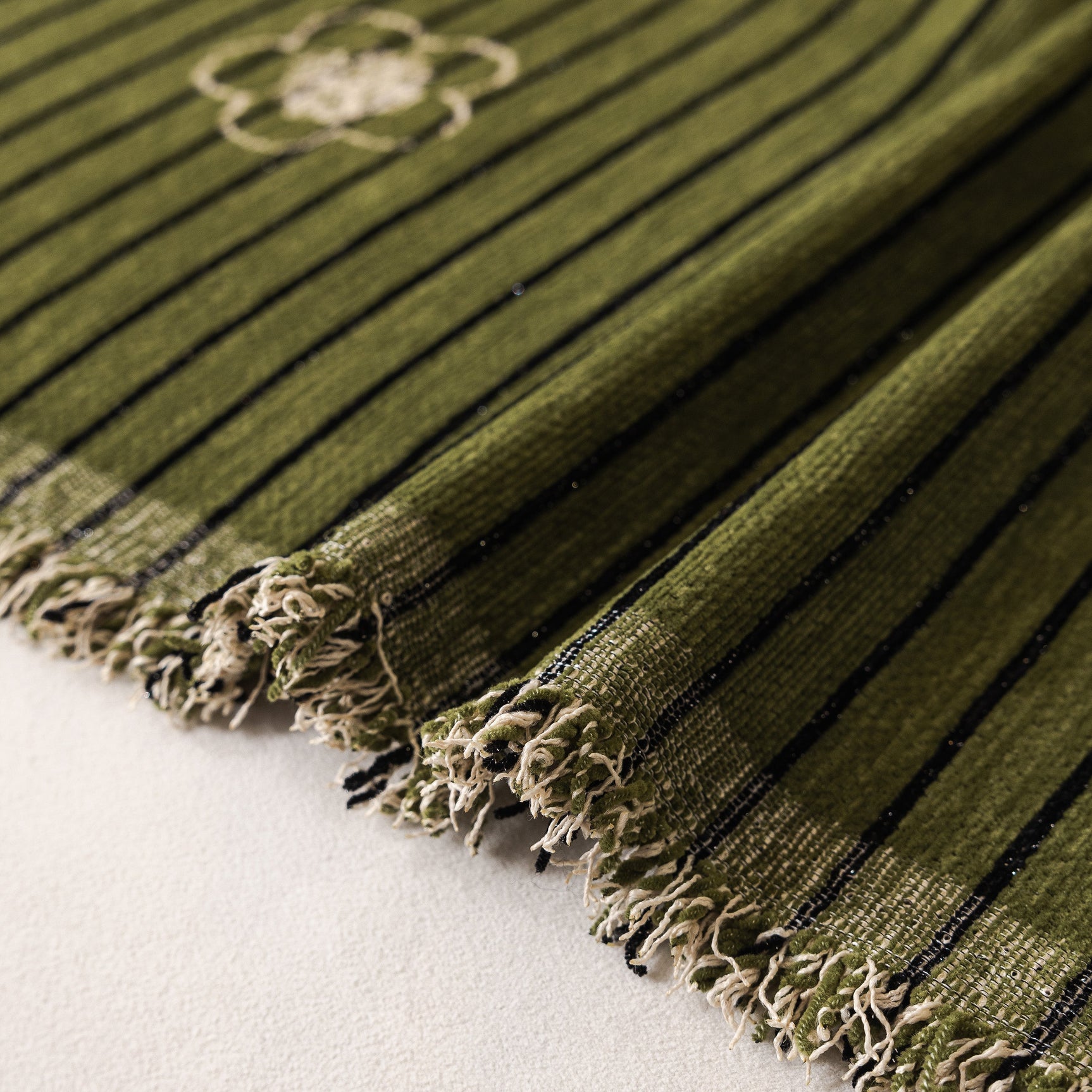 Chenille Camellia Floral Sofa Throw Cover Couch Blanket with Striped Jacquard - Ornate Home