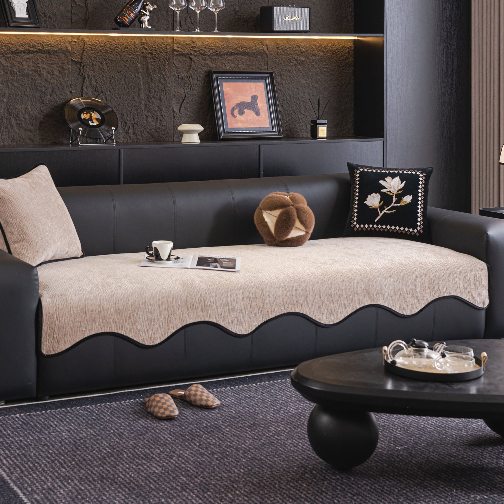 Chenille Couch Cover with Scalloped Edge, Non-Slip Modular Slipcover Sectional - Ornate Home