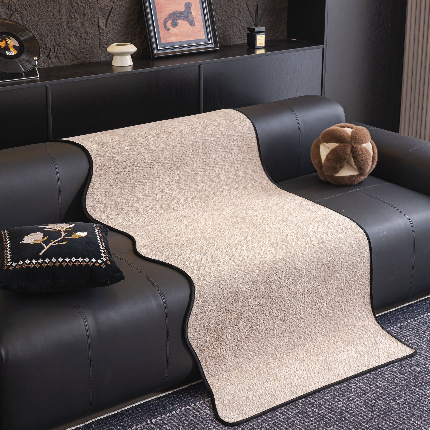 Chenille Couch Cover with Scalloped Edge, Non-Slip Modular Slipcover Sectional - Ornate Home