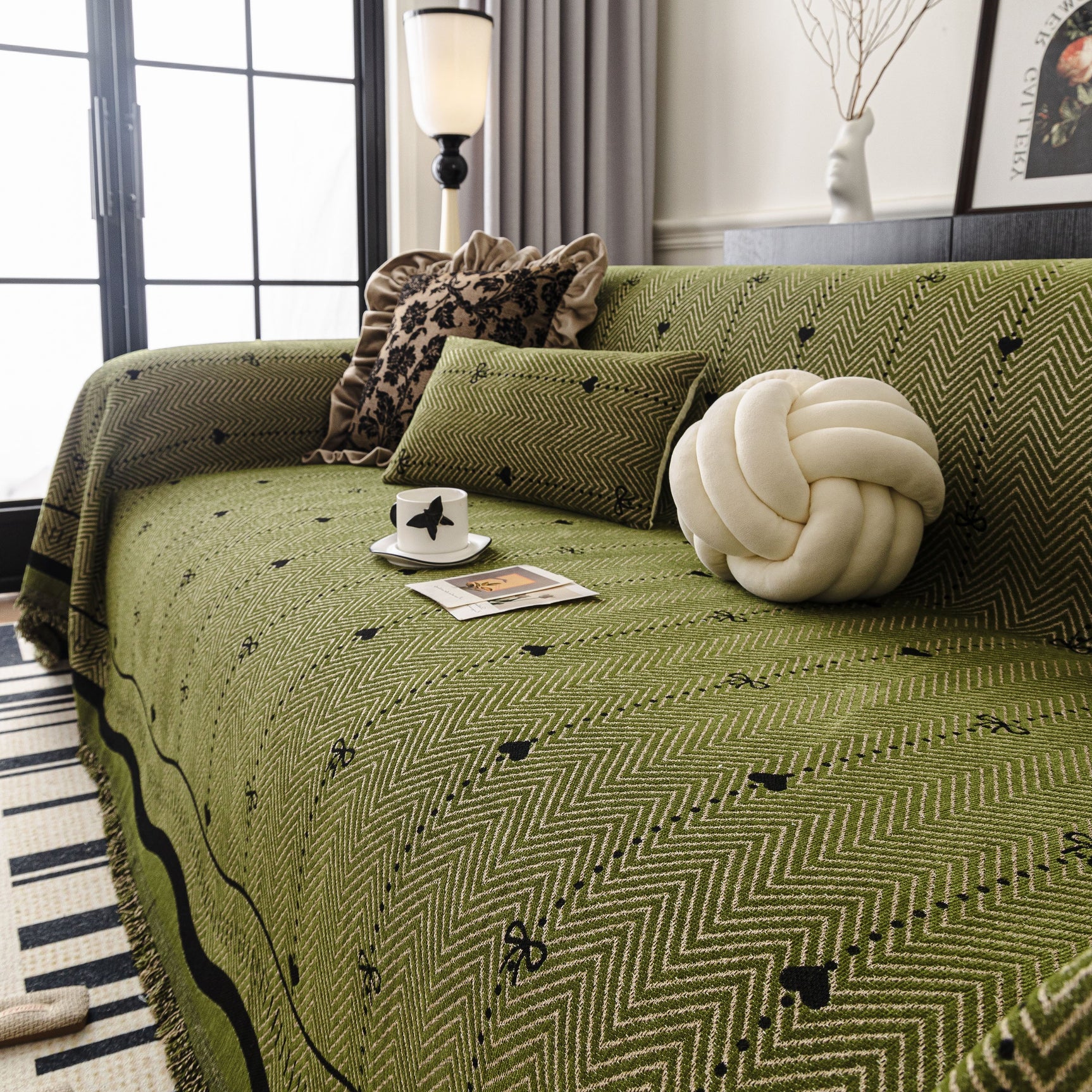 Chenille Couch Throw Cover Decorative Herringbone Sofa Blanket Protector for Couch - Ornate Home