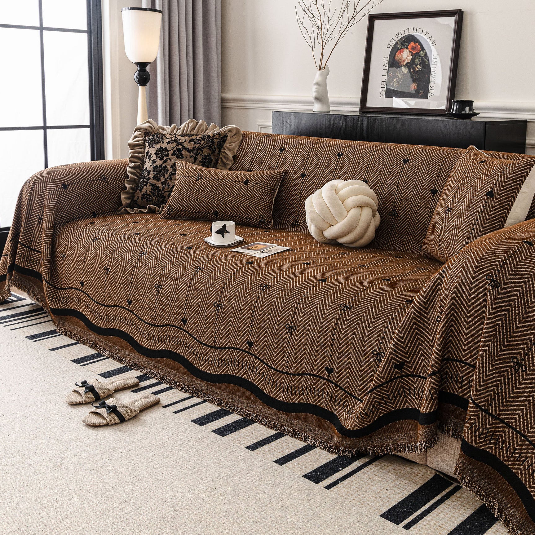 Chenille Couch Throw Cover Decorative Herringbone Sofa Blanket Protector for Couch - Ornate Home