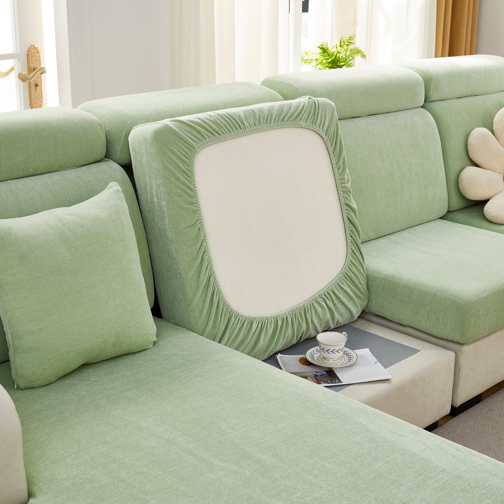 Chenille Cushion Covers for 1/2/3/4 Seater Sofas and L-shaped Couches, Furniture Covers for Pets - Ornate Home