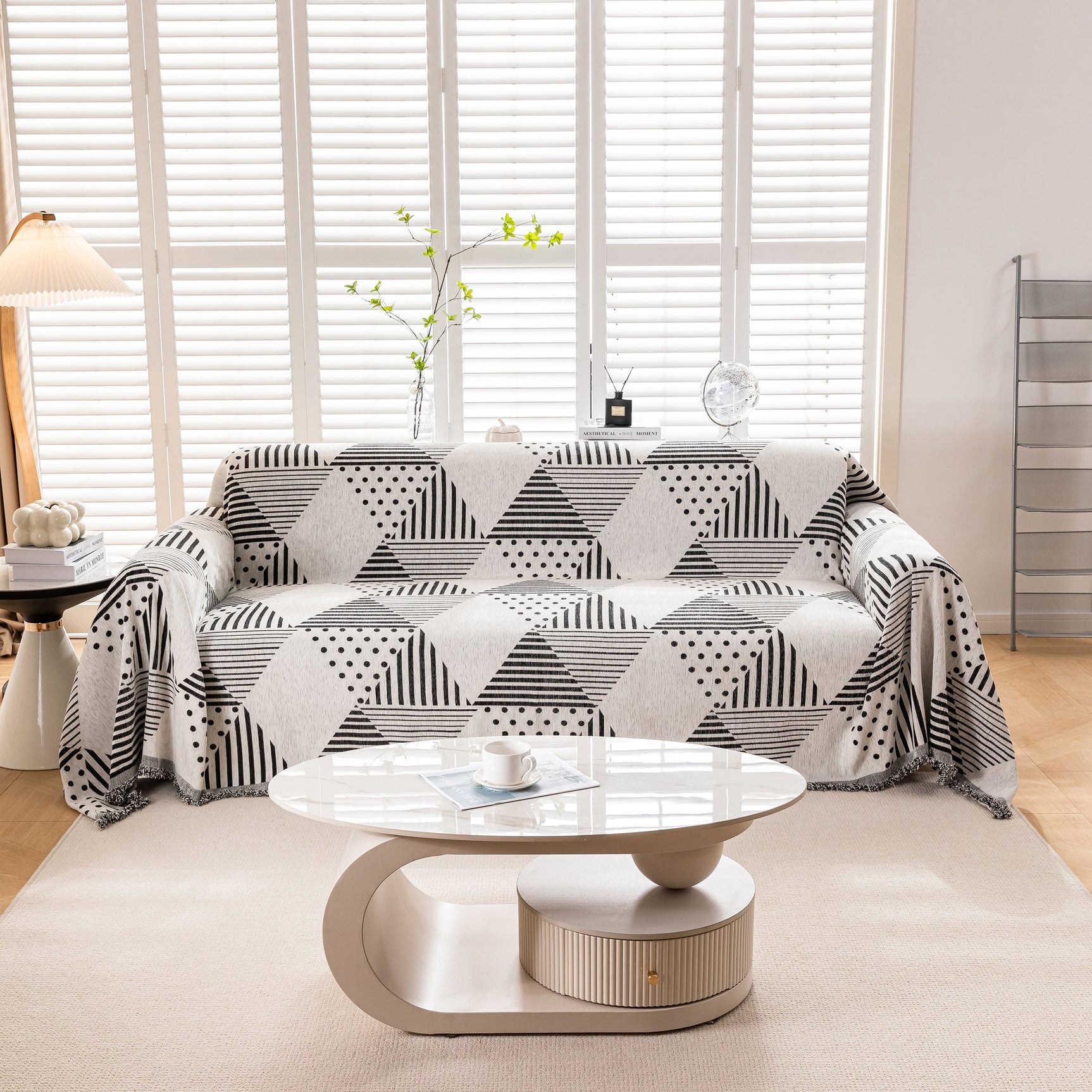 Chenille Geometric Patterned Sofa Throw, Couch Covers for Sectionals for Pets, Throw Cover for Couch - Ornate Home