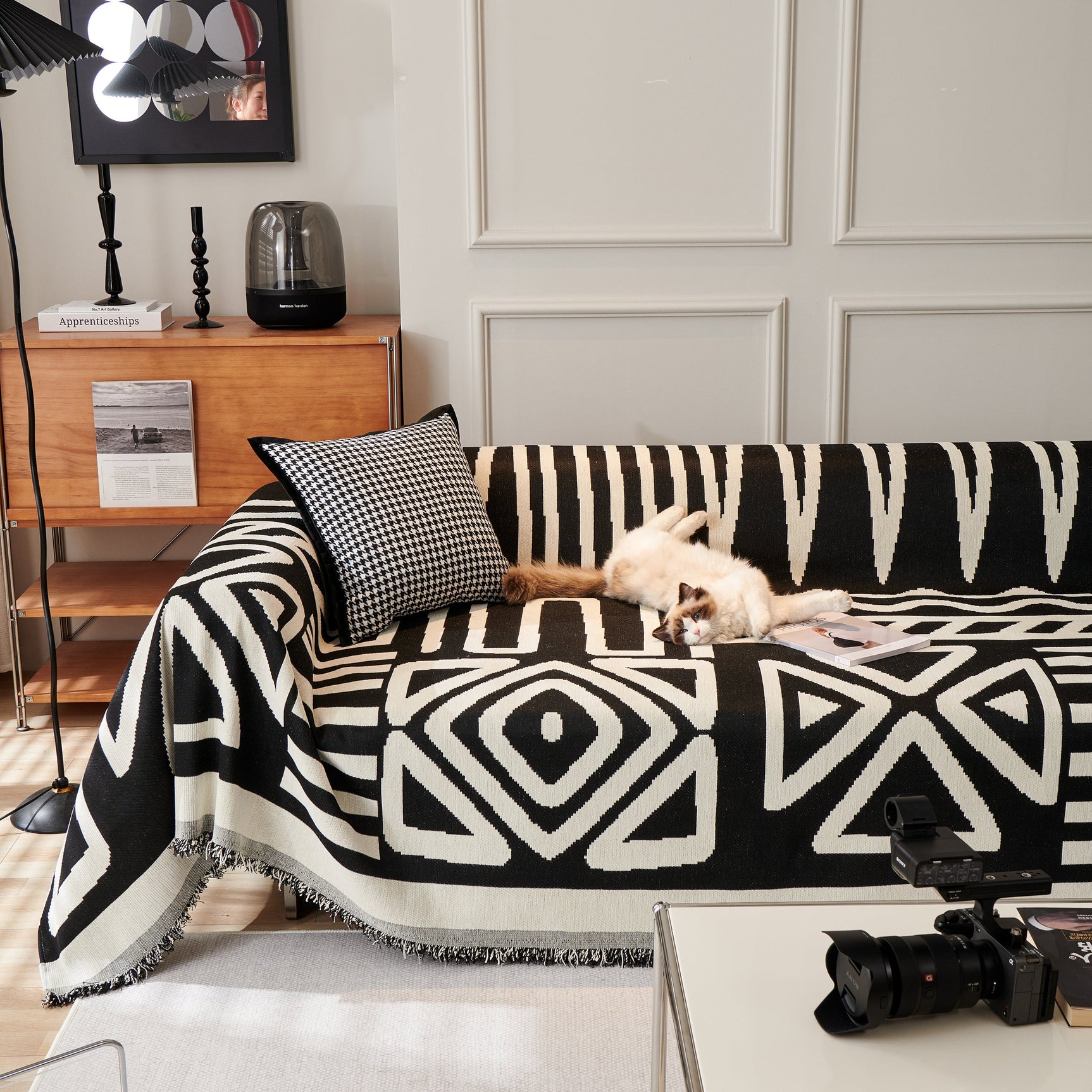 Chenille Geometric Sofa Throw Blanket, Boho Washable Furniture Throw Covers for Sofa - Ornate Home