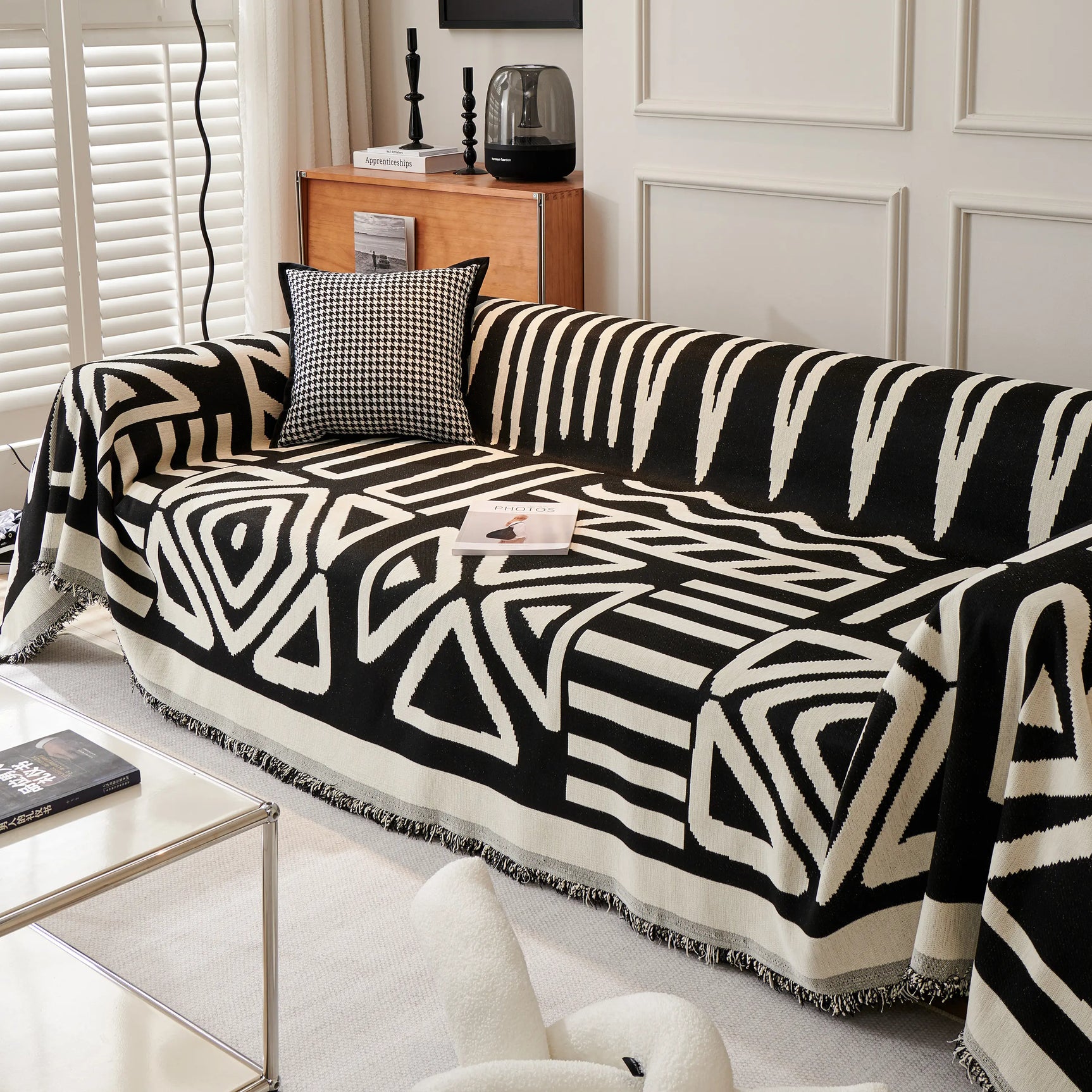Chenille Geometric Sofa Throw Blanket, Boho Washable Furniture Throw Covers for Sofa - Ornate Home