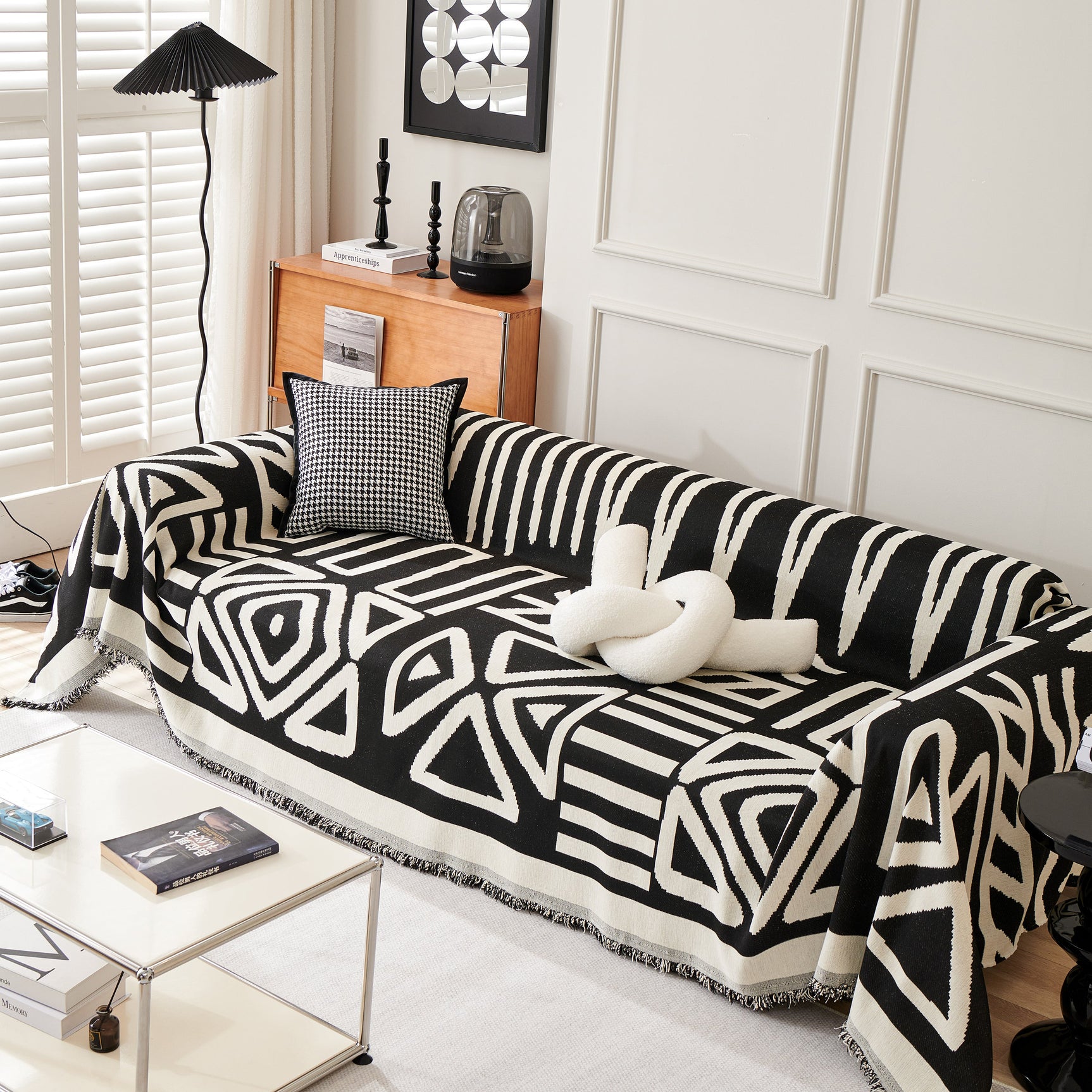 Chenille Geometric Sofa Throw Blanket, Boho Washable Furniture Throw Covers for Sofa - Ornate Home
