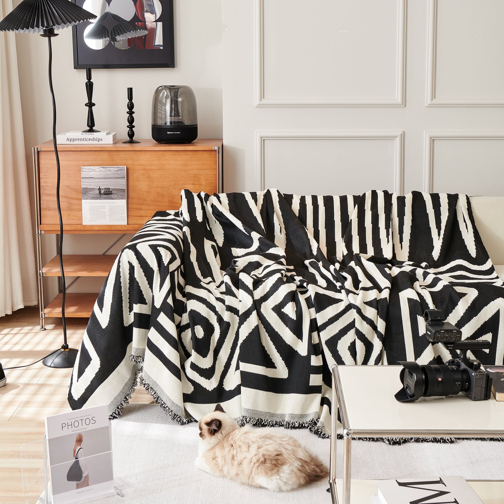 Chenille Geometric Sofa Throw Blanket, Boho Washable Furniture Throw Covers for Sofa - Ornate Home