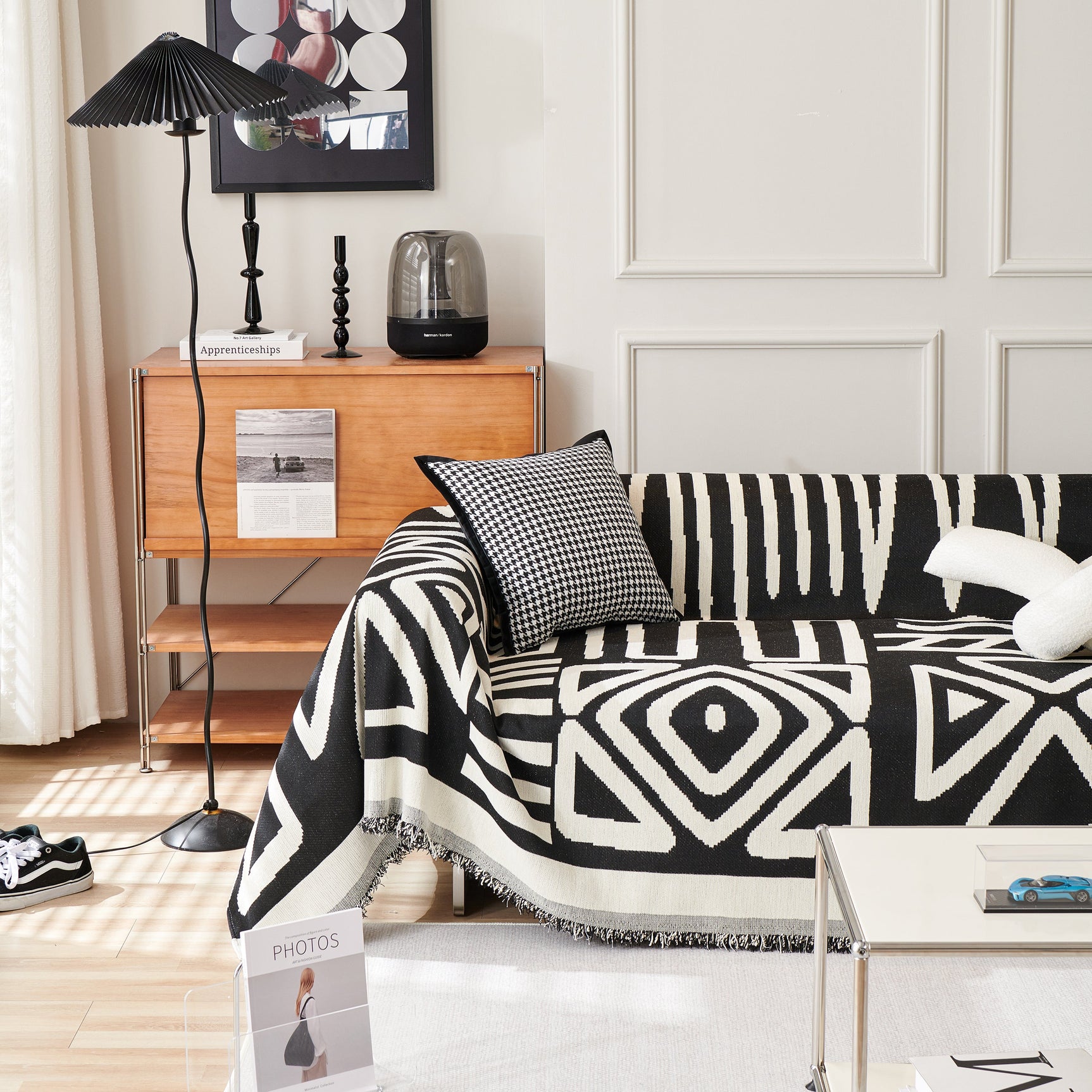 Chenille Geometric Sofa Throw Blanket, Boho Washable Furniture Throw Covers for Sofa - Ornate Home