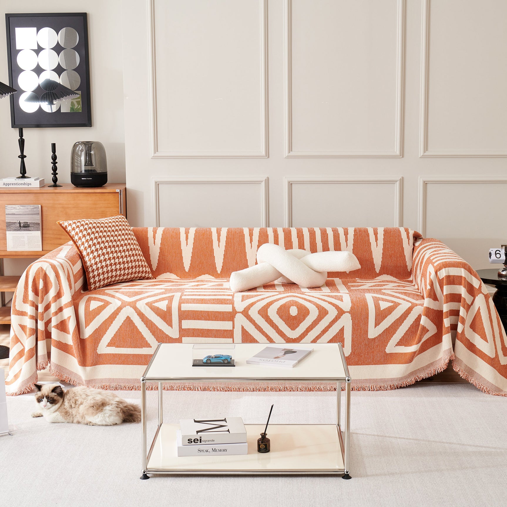 Chenille Geometric Sofa Throw Blanket, Boho Washable Furniture Throw Covers for Sofa - Ornate Home
