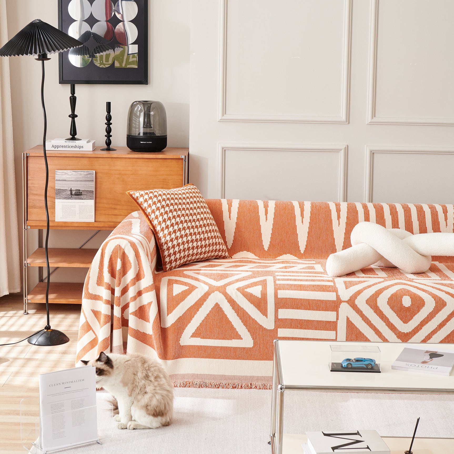 Chenille Geometric Sofa Throw Blanket, Boho Washable Furniture Throw Covers for Sofa - Ornate Home
