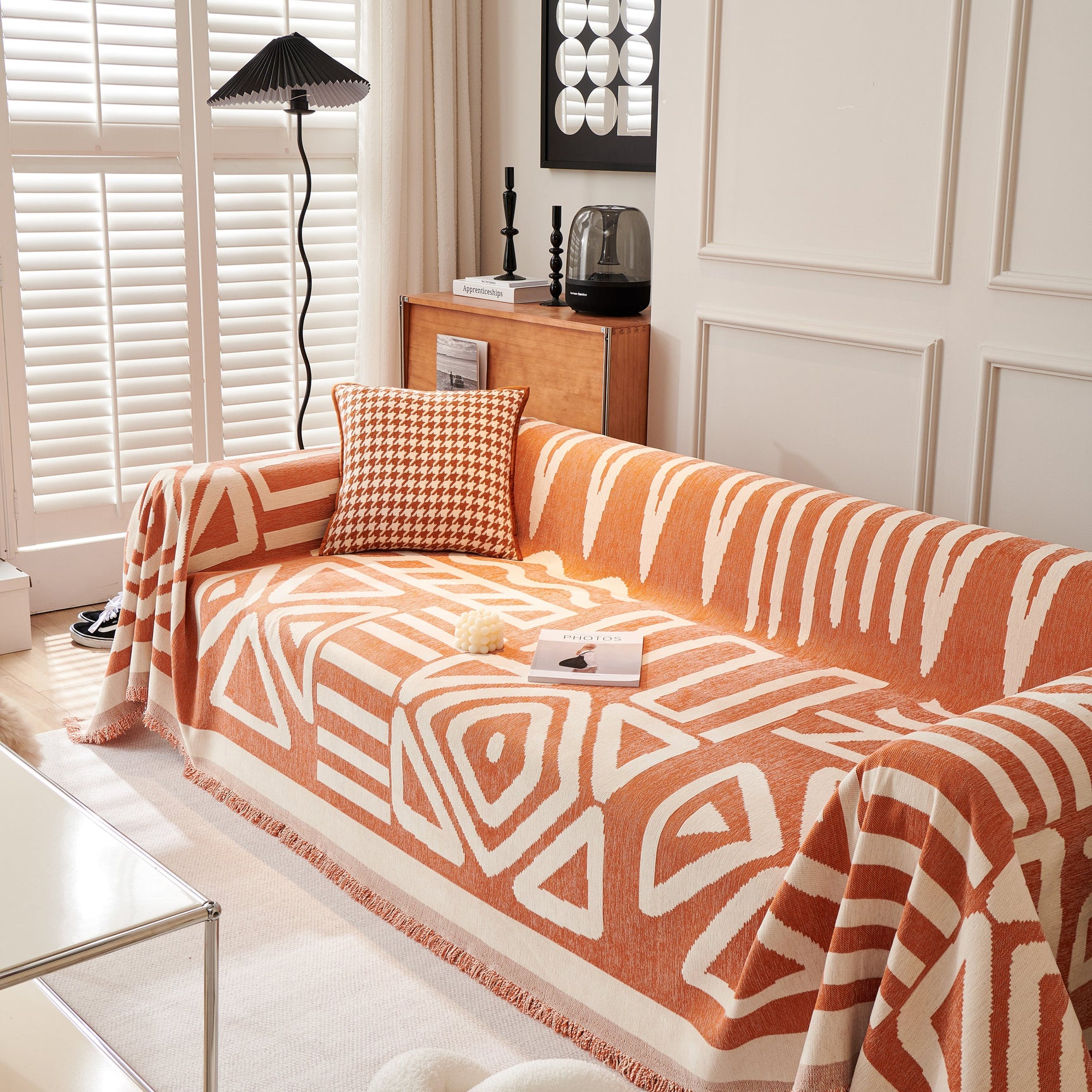 Chenille Geometric Sofa Throw Blanket, Boho Washable Furniture Throw Covers for Sofa - Ornate Home