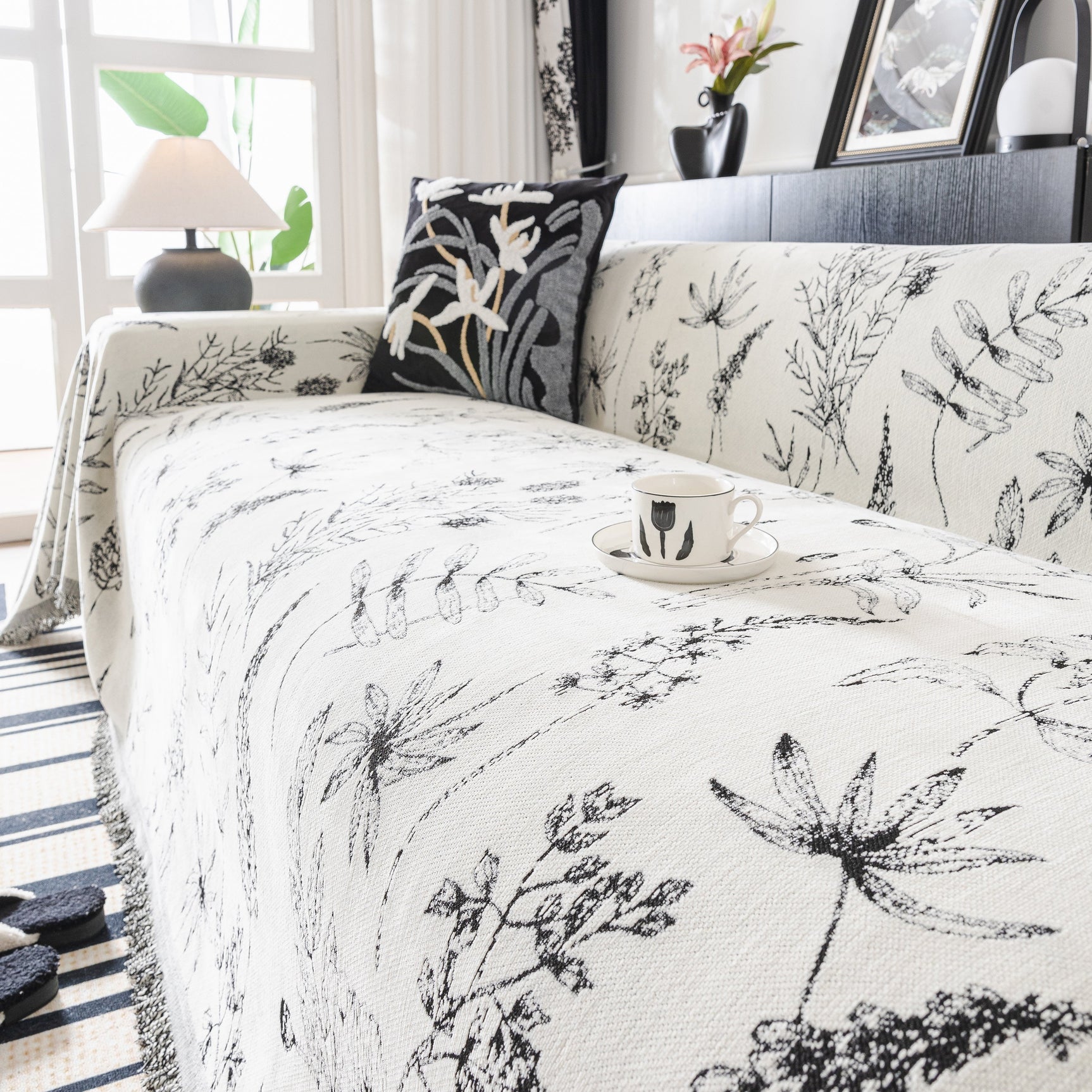 Chenille Giverny Couch Cover, Cozy Blankets for Sofa and Couch, Slip Covers for Couch Sectional - Ornate Home