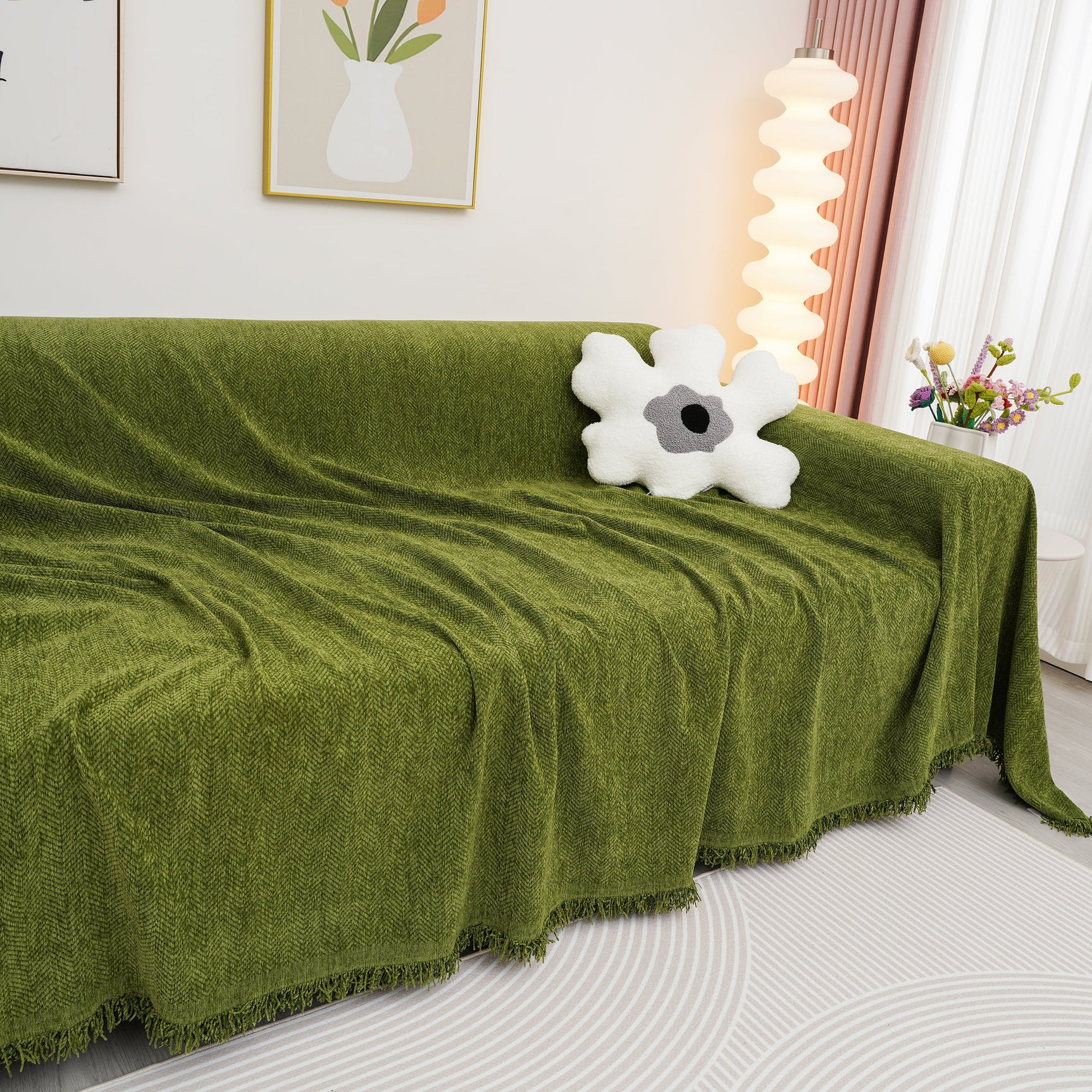 Chenille Herringbone Couch Cover Blanket, Sectional with Washable Covers, Furniture Covers for Sofas - Ornate Home