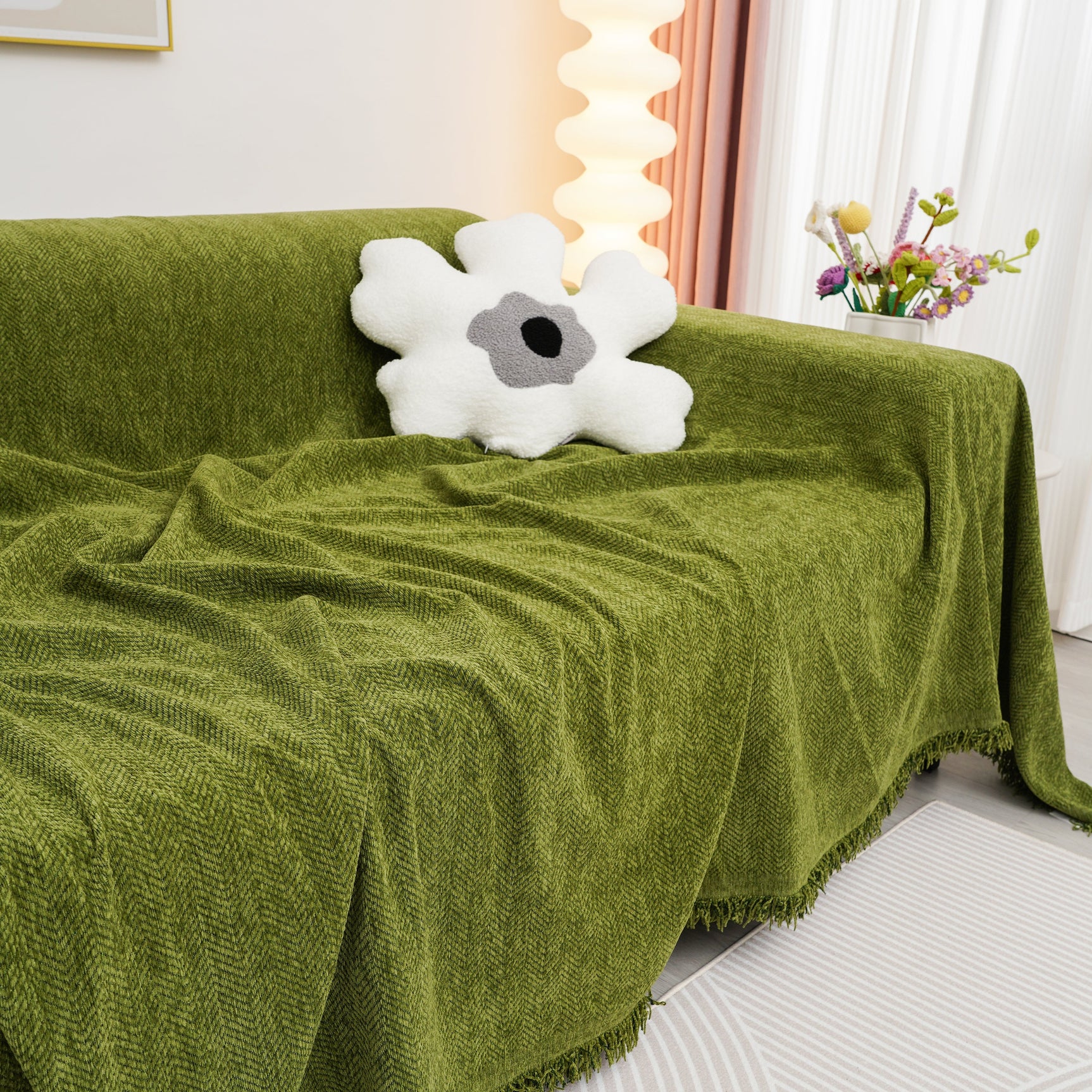 Chenille Herringbone Couch Cover Blanket, Sectional with Washable Covers, Furniture Covers for Sofas - Ornate Home