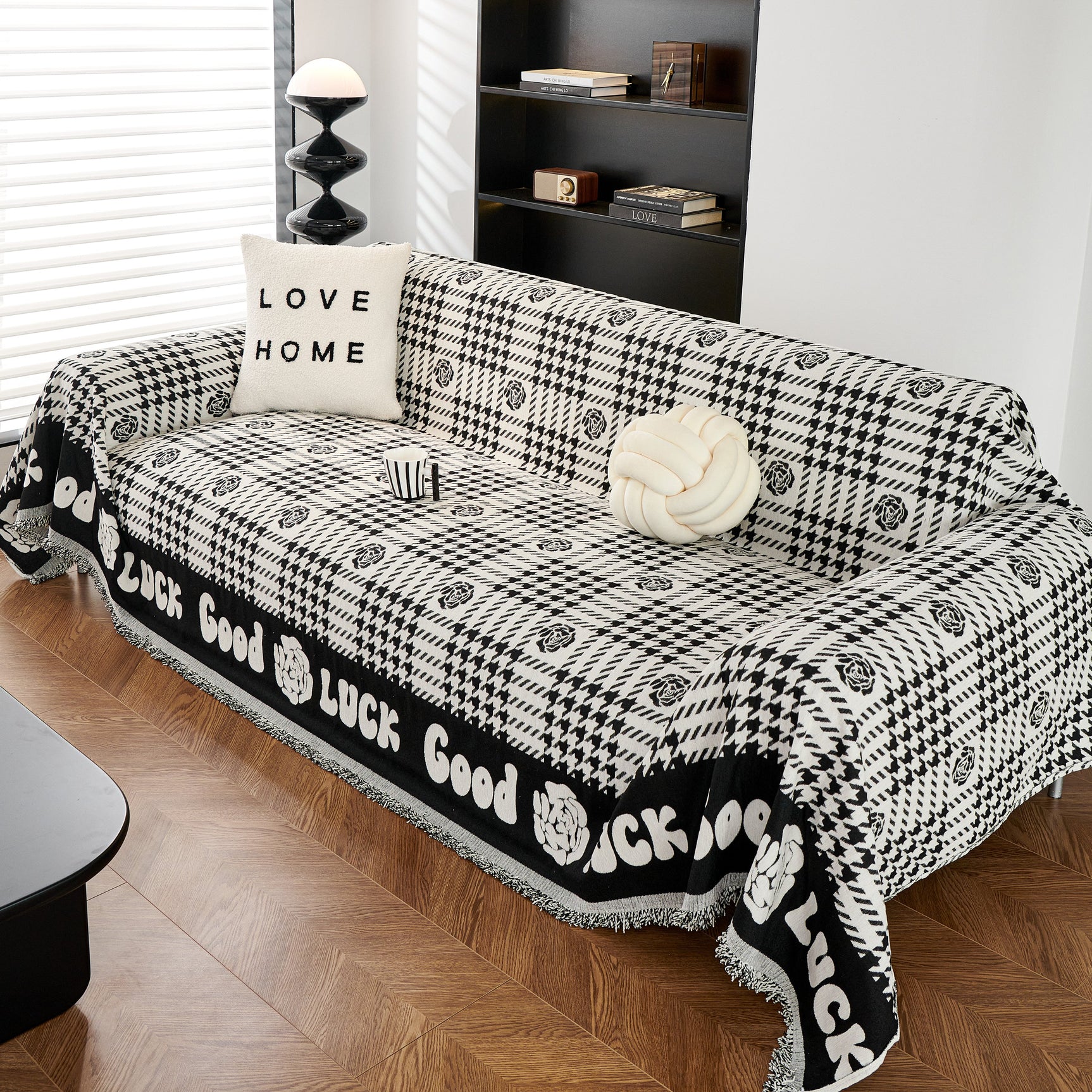 Chenille Houndstooth Sofa Throw Cover, Scratch Proof Cozy Throw Blankets for Couch - Ornate Home