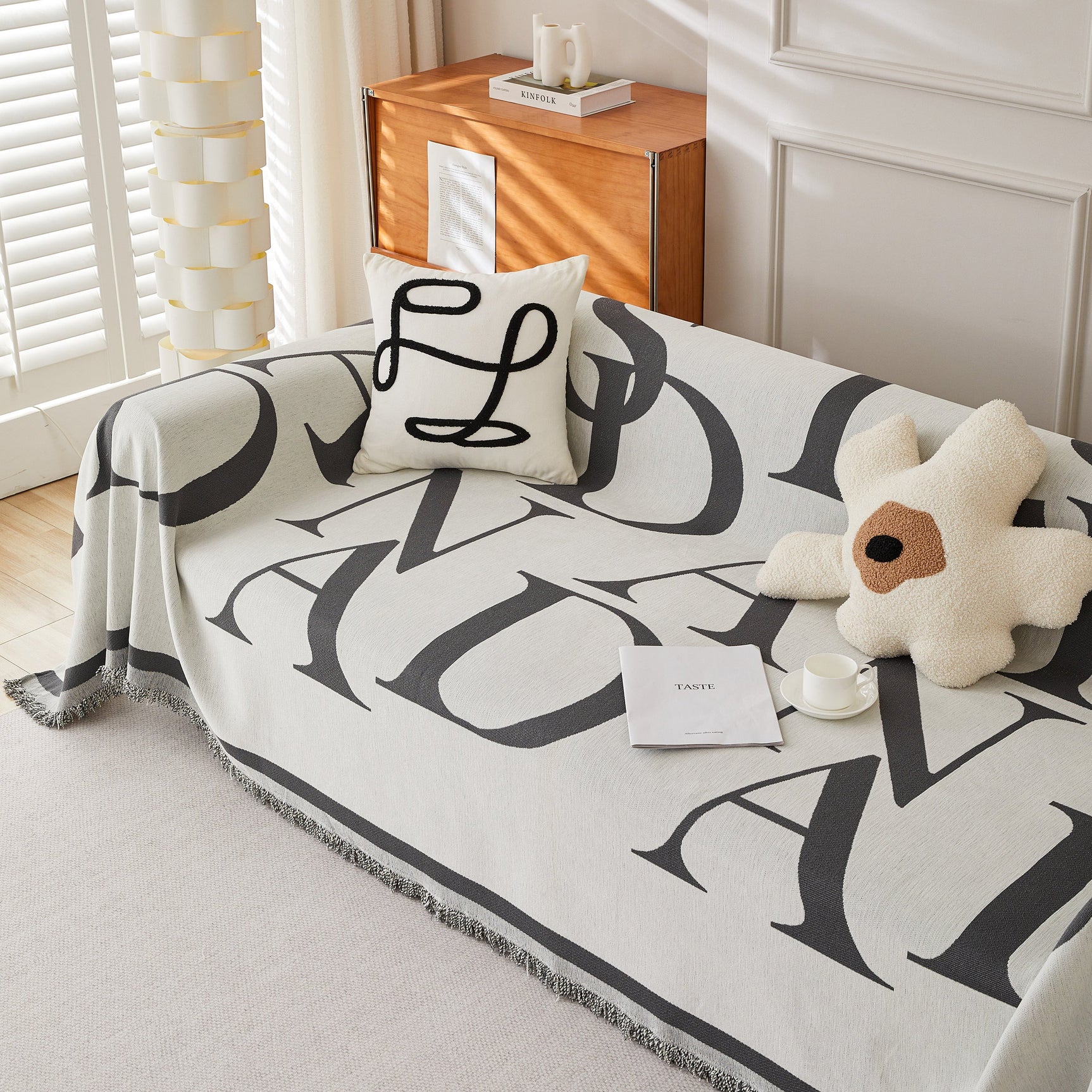 Chenille Jacquard Alphabet Sofa Blanket Cover, L Shape Sofa Cover, Reversible Couch Covers for Dogs - Ornate Home
