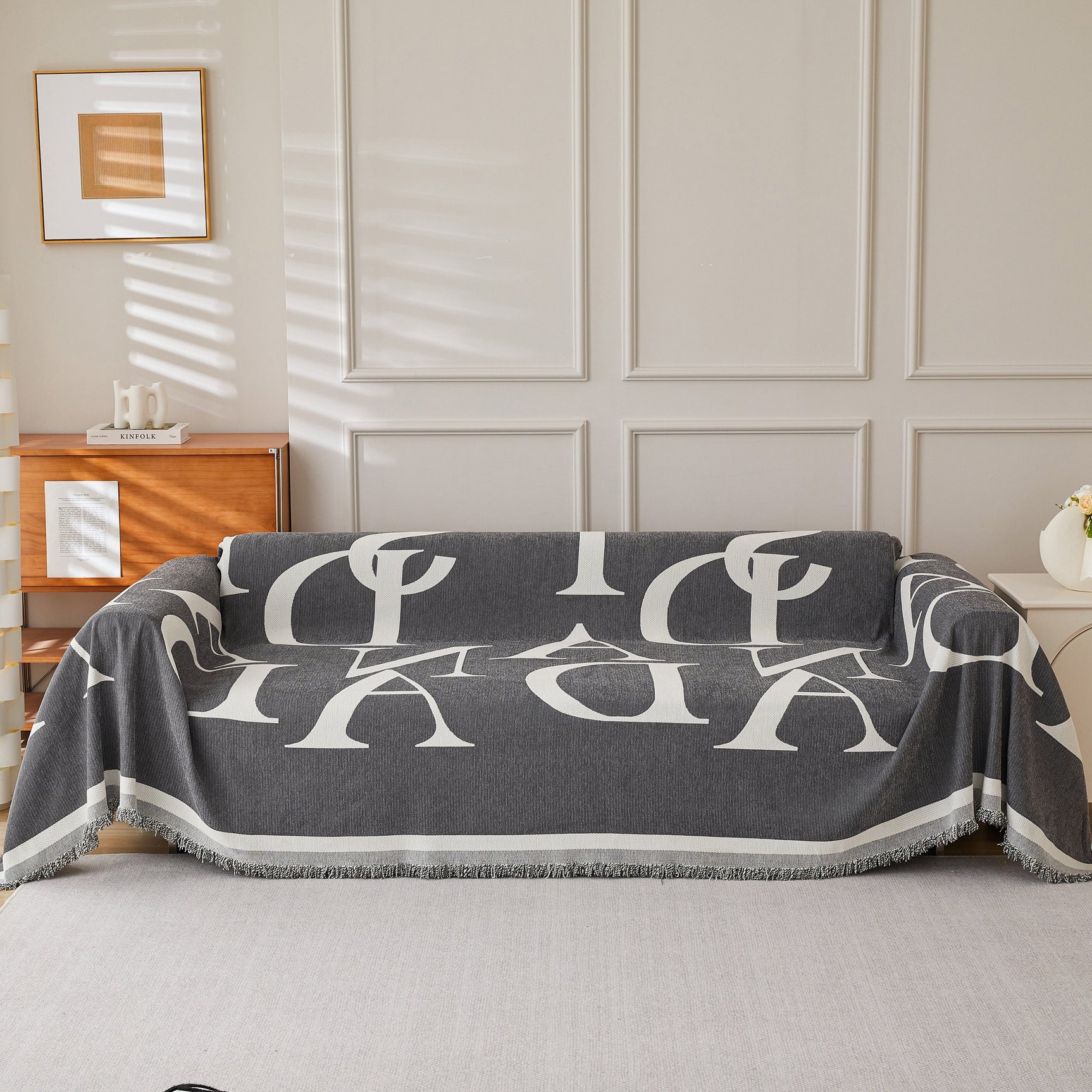 Chenille Jacquard Alphabet Sofa Blanket Cover, L Shape Sofa Cover, Reversible Couch Covers for Dogs - Ornate Home