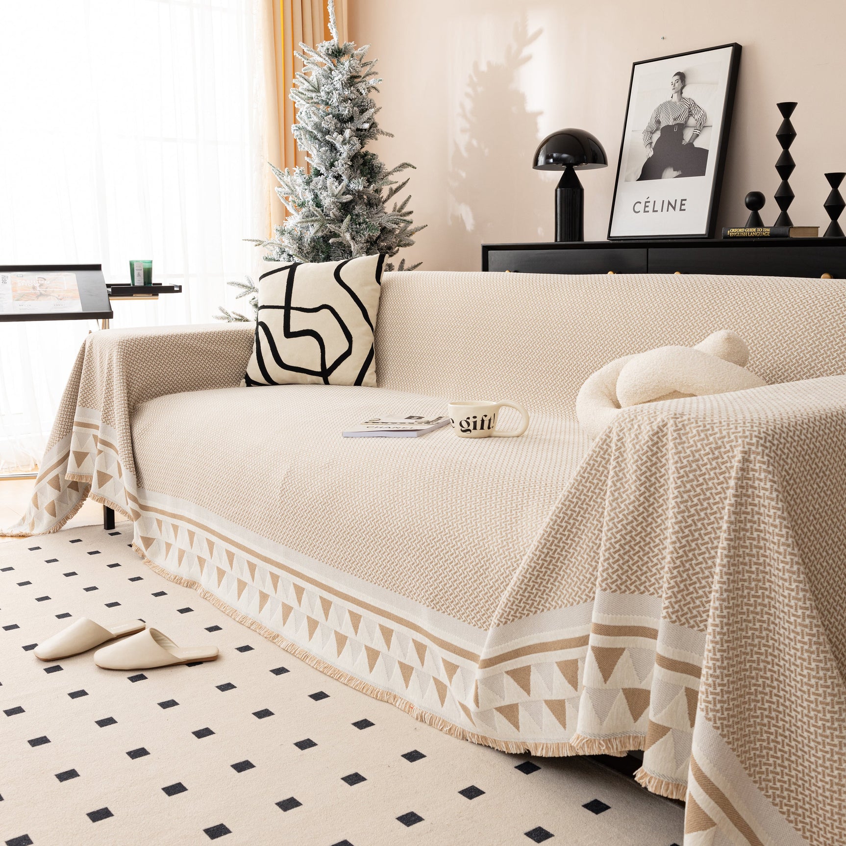 Chenille Jacquard Sofa Throw Blanket Cover Soft Polyester Weave Couch Throw Cover for Pets Dog Kids - Ornate Home