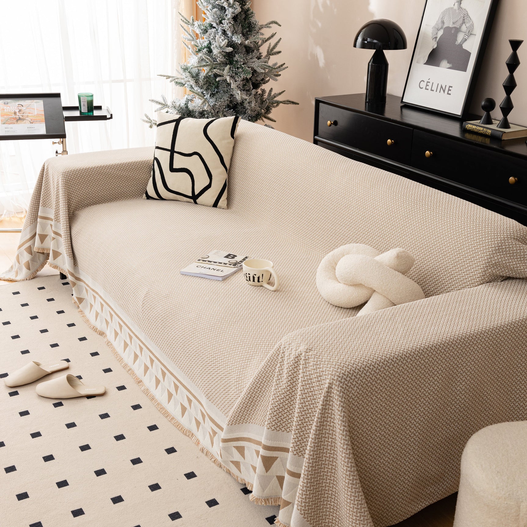 Chenille Jacquard Sofa Throw Blanket Cover Soft Polyester Weave Couch Throw Cover for Pets Dog Kids - Ornate Home