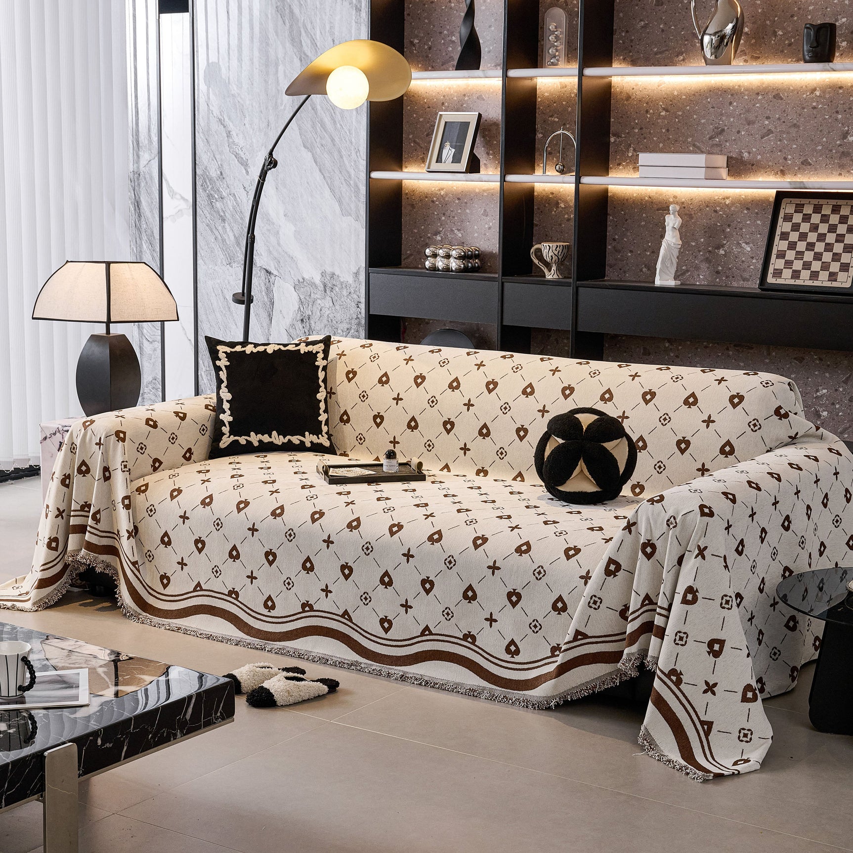 Chenille Jacquard Sofa Throw Cover Blanket, Luxury Thick Woven Couch Cover for Sofa - Ornate Home