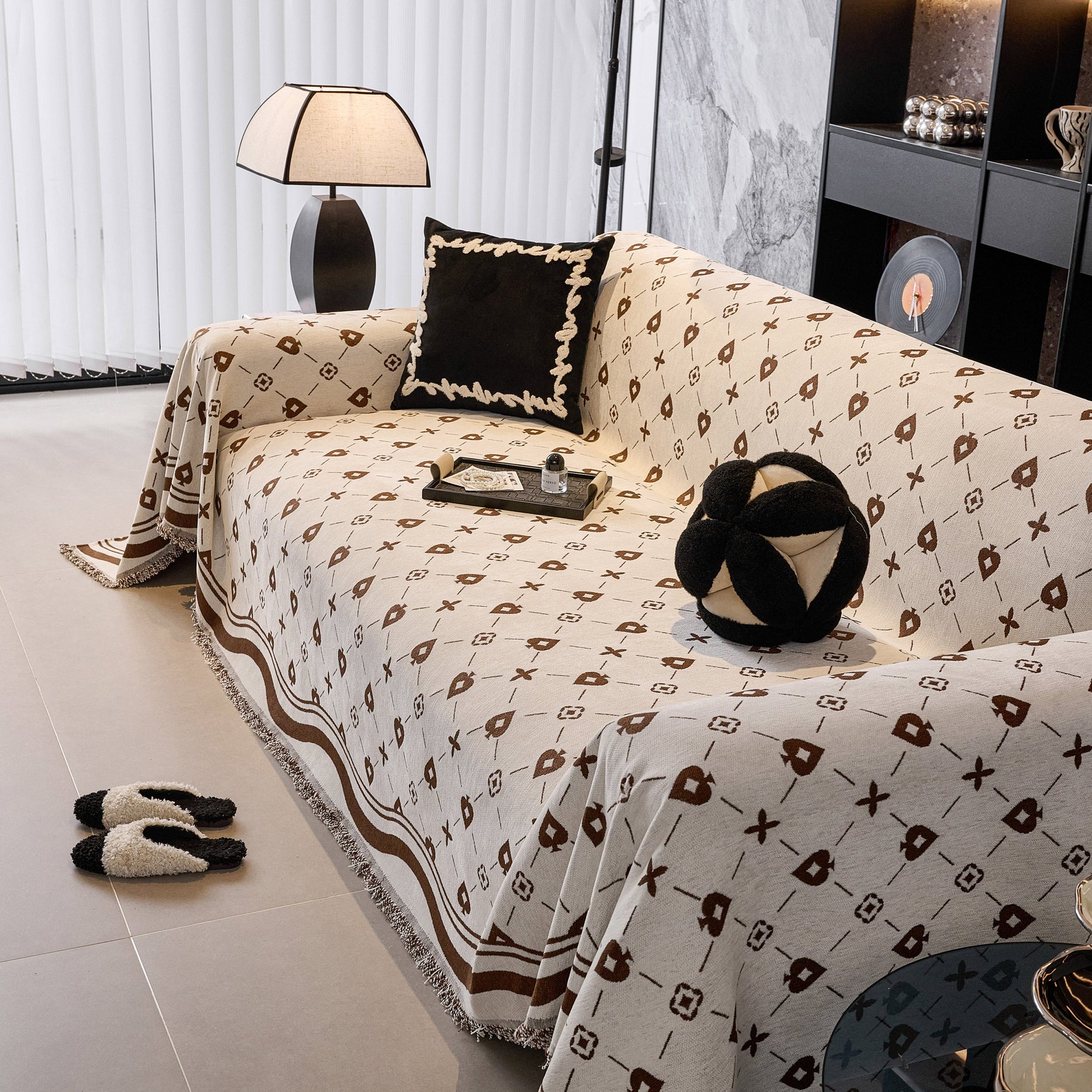 Chenille Jacquard Sofa Throw Cover Blanket, Luxury Thick Woven Couch Cover for Sofa - Ornate Home