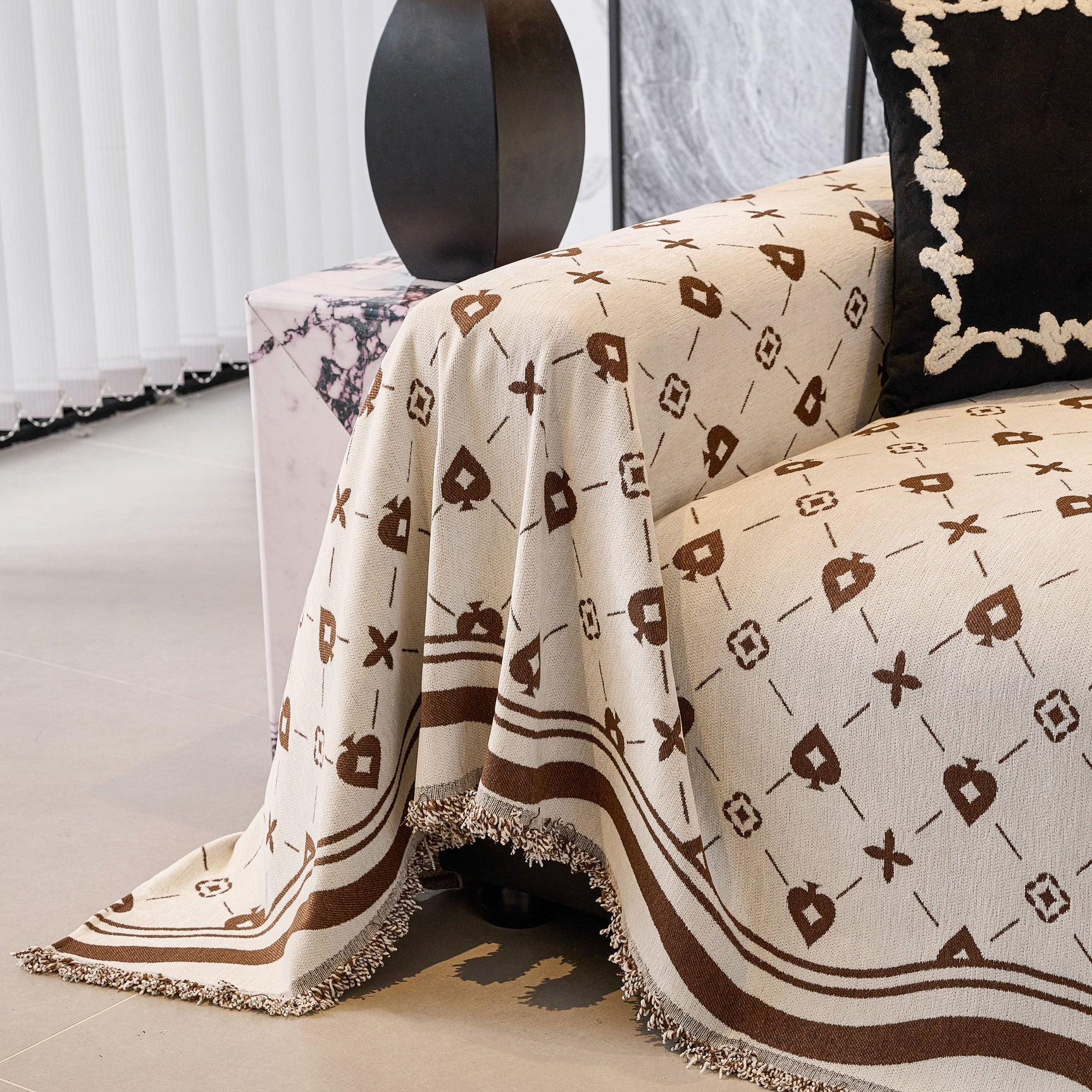Chenille Jacquard Sofa Throw Cover Blanket, Luxury Thick Woven Couch Cover for Sofa - Ornate Home
