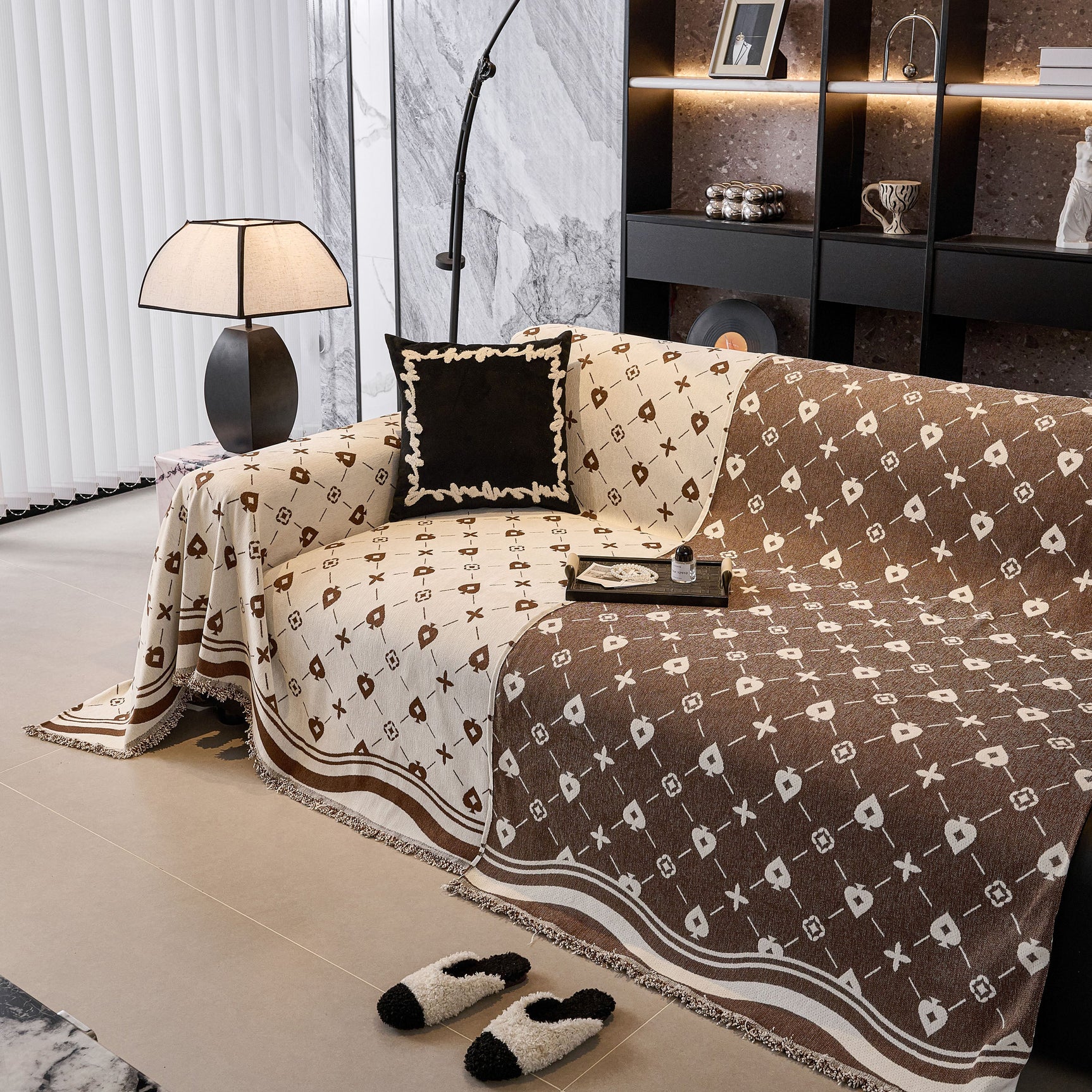 Chenille Jacquard Sofa Throw Cover Blanket, Luxury Thick Woven Couch Cover for Sofa - Ornate Home