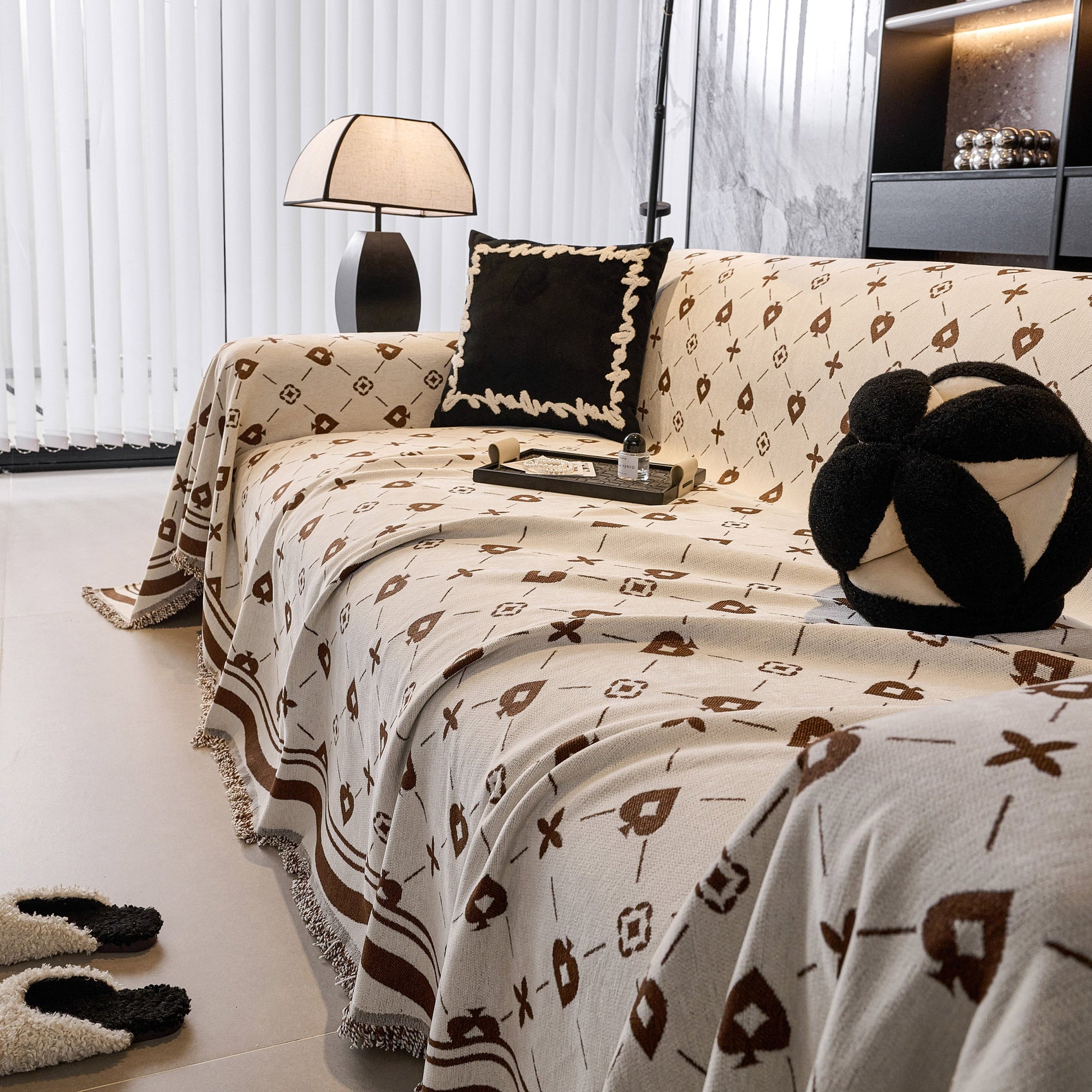 Chenille Jacquard Sofa Throw Cover Blanket, Luxury Thick Woven Couch Cover for Sofa - Ornate Home