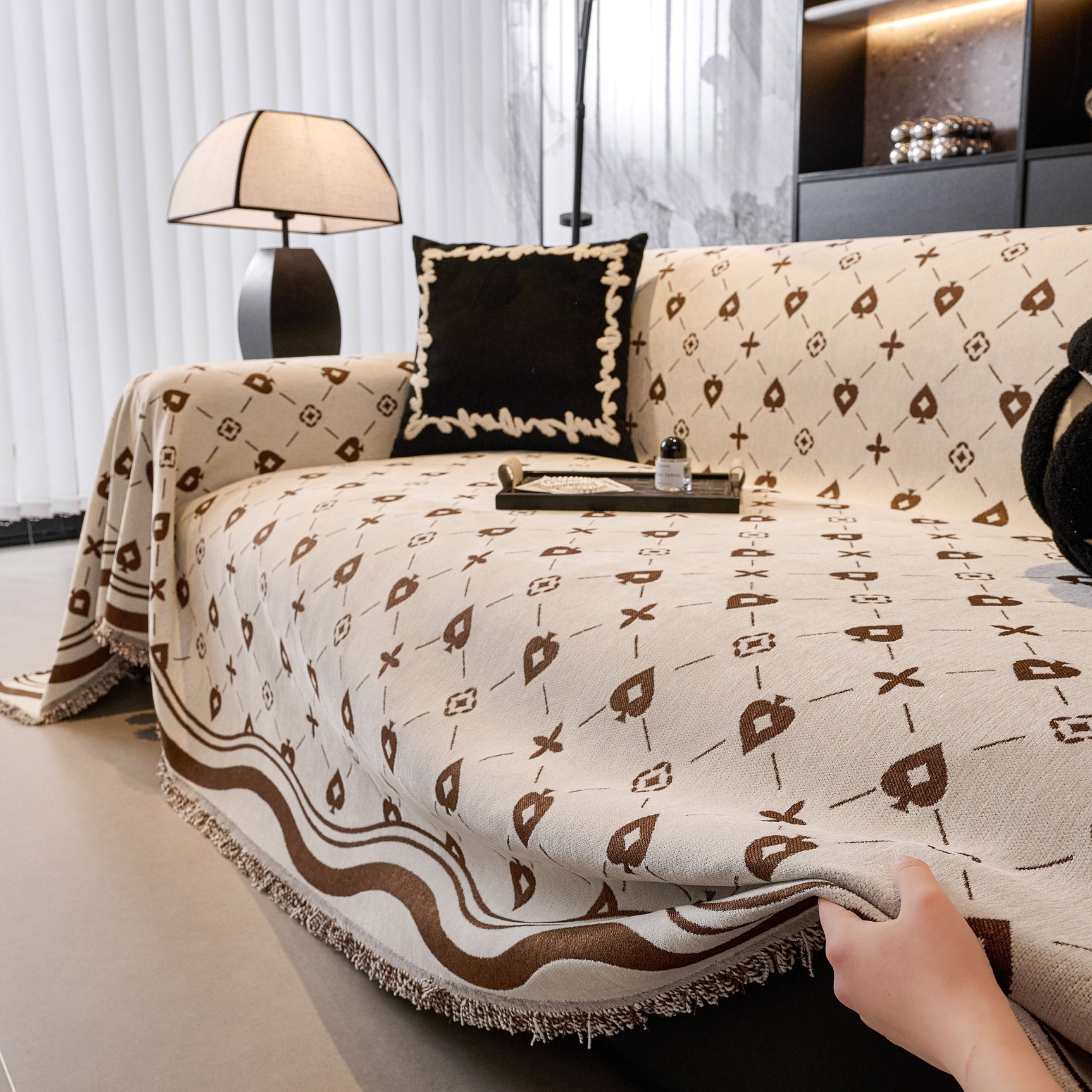 Chenille Jacquard Sofa Throw Cover Blanket, Luxury Thick Woven Couch Cover for Sofa - Ornate Home